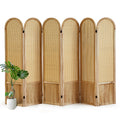 6 Panel Room Divider and Folding Privacy Screen, 5.6 Ft Foldable Double Hinged Rattan Partition, Hand-Woven Rattan Room Divider Portable Wood Freestanding Wall Divider for Room Separation - Natural