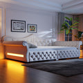 Merax Queen Size Upholstered Daybed with LED Lights, Convertible Sofa Bed, Tufted Daybed with Nailhead Trim, Wooden Frame Guest Bed for Living Room Bedroom, Beige