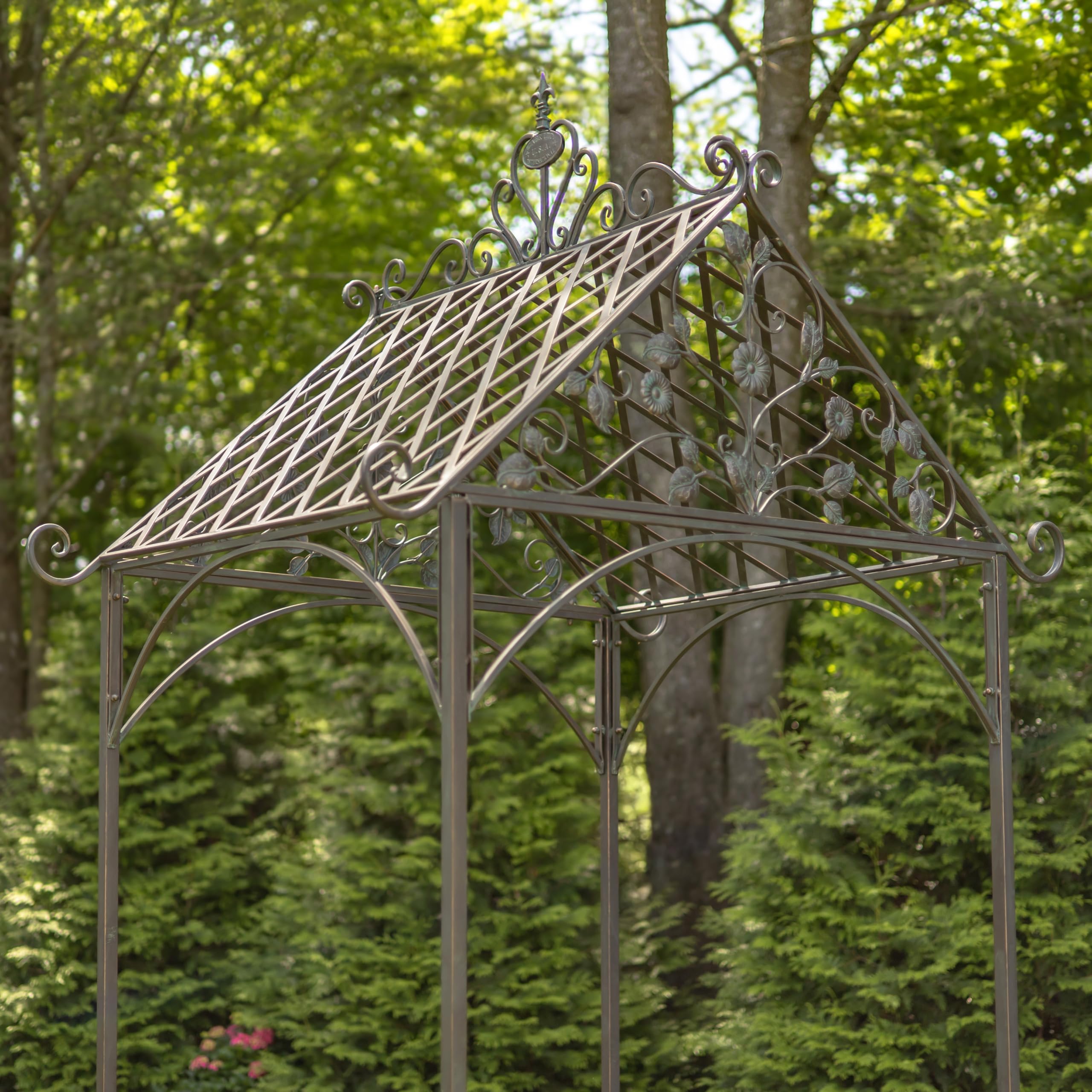 9.5ft T Iron Garden Arch with Embellished Trellis London 1820" (Antique Bronze)