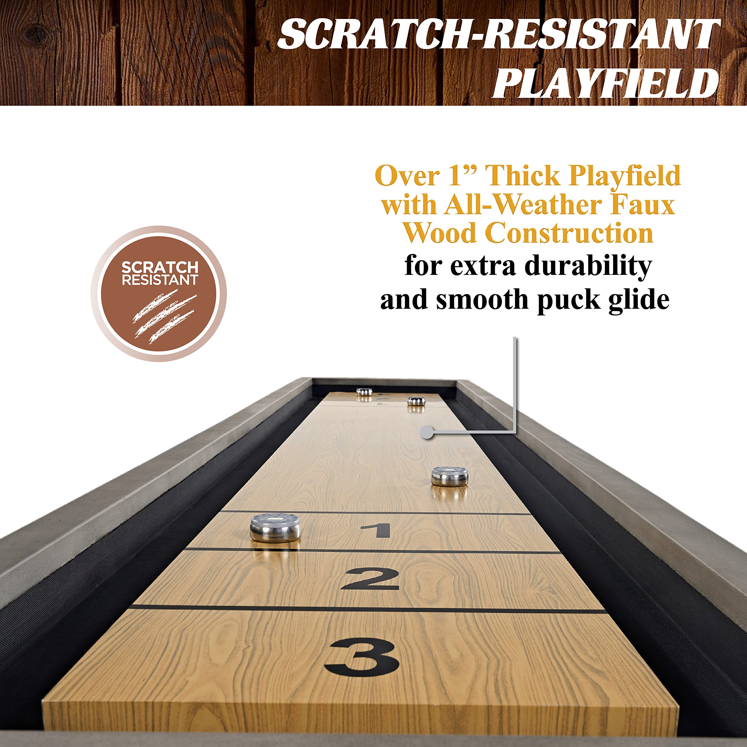 Barrington Billiards 11' Aurora Outdoor Shuffleboard Table with Scratch-Resistant Playfield and 8 Puck Set