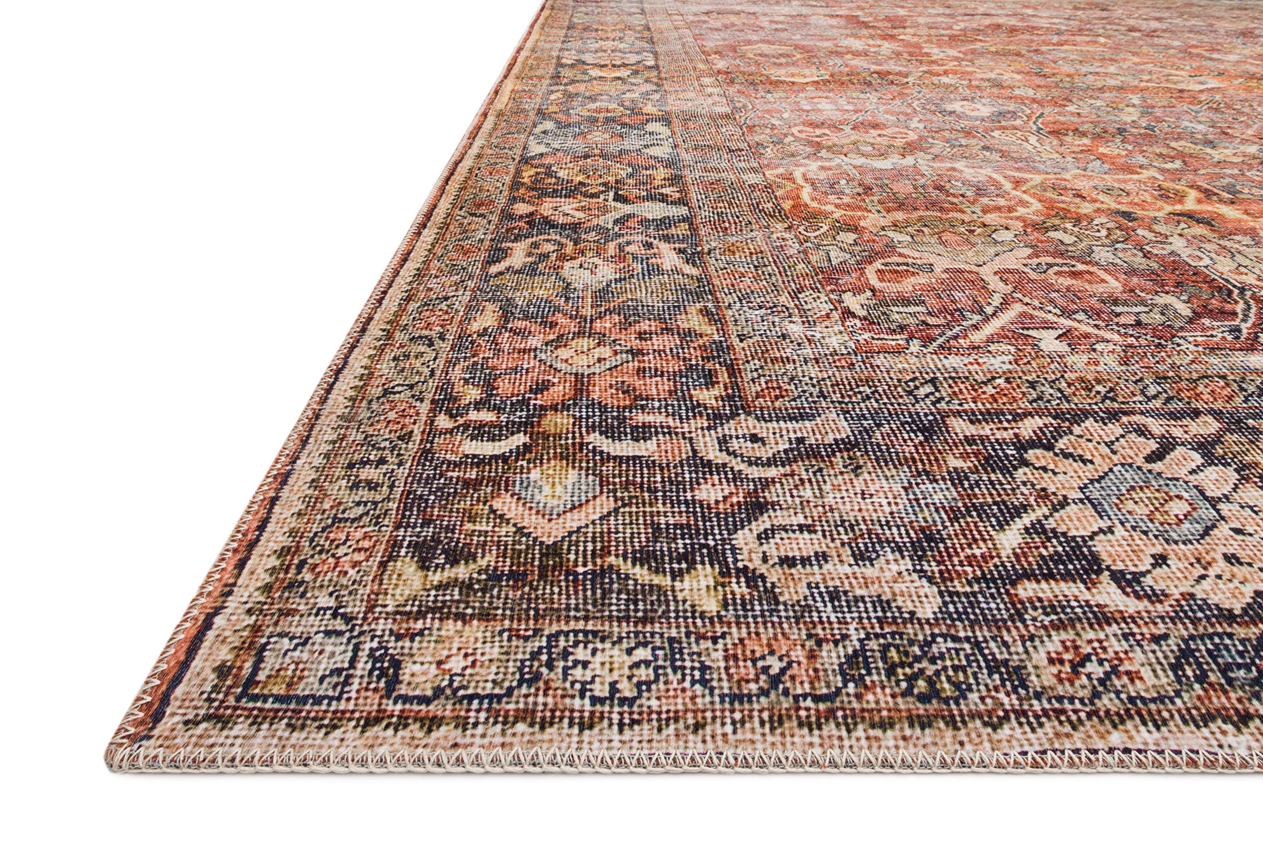 Loloi Layla Collection LAY-02 Spice/Marine 9'-0" x 12'-0" .13" Thick Area Rug, Soft, Durable, Vintage Inspired, Distressed, Low Pile, Non-Shedding, Easy Clean, Printed, Living Room Rug