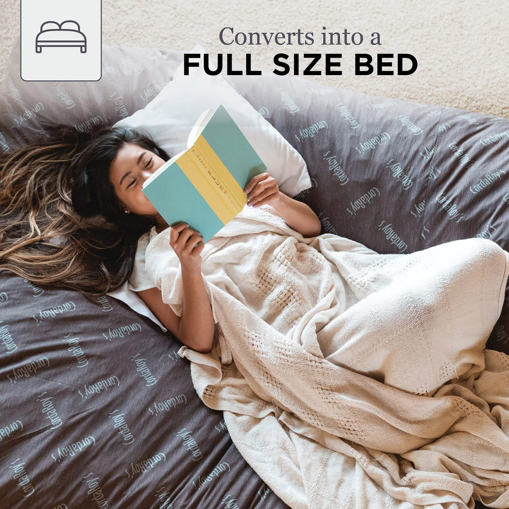 CordaRoy's Faux Fur Bean Bag Chair, Convertible Chair Folds from Bean Bag to Lounger, As Seen on Shark Tank, Grey - Full Size