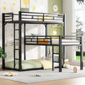 PVWIIK Heavy Duty L-Shaped Triple Bunk Bed for Kids Bedroom,Twin Over Twin Over Twin Metal Bunkbeds with Ladder & Safety Guardrail,Easy Assembly Metal Bed Frame, Black