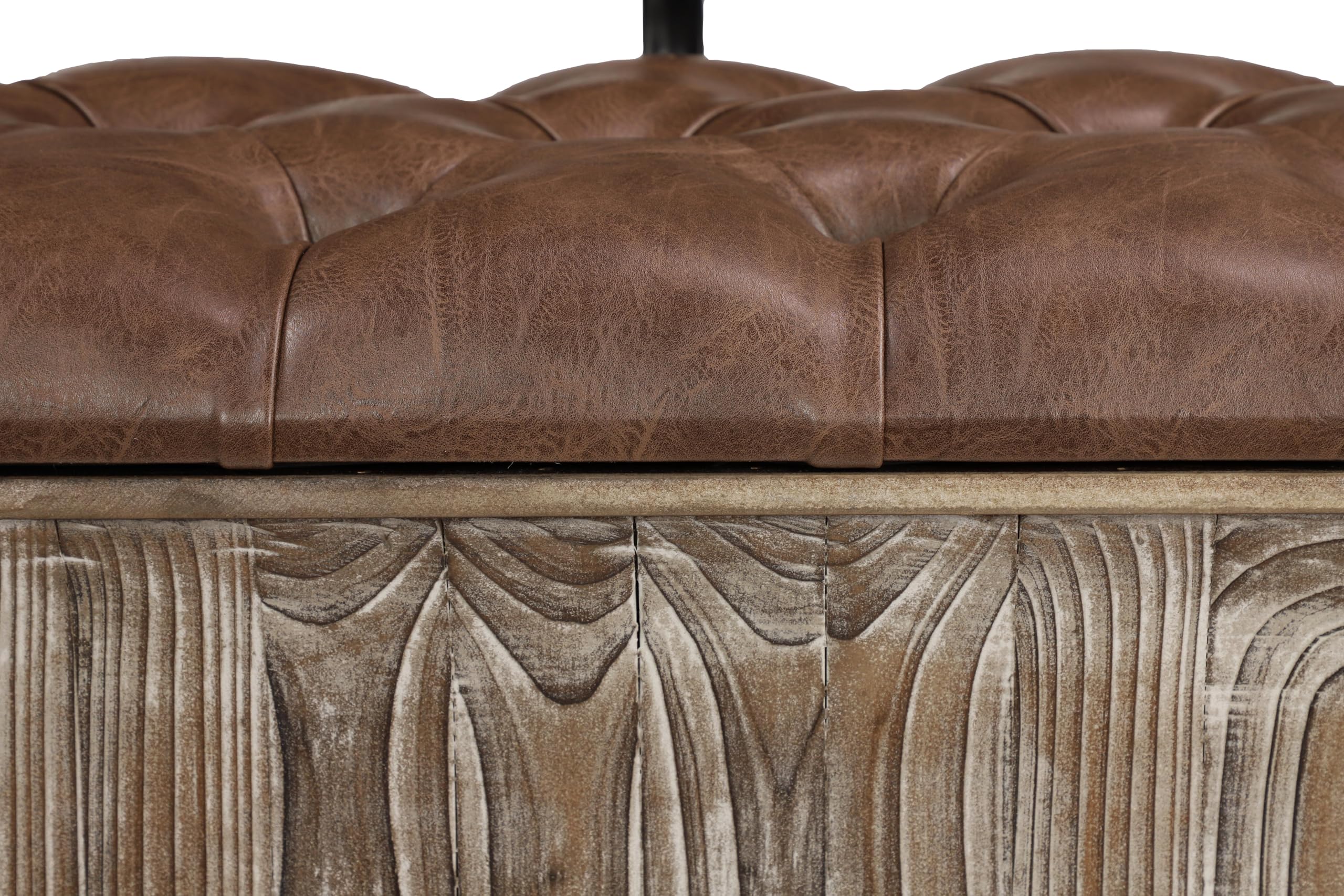 Deco 79 Wood Room Storage Bench Entryway Bench with Tufted Faux Leather Seat and Back, Bench 47" x 20" x 32", Brown