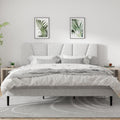 CXVX King Size Platform Bed Frame with Geometric Upholstered Headboard, Noise Free, Wooden Slats Support, No Box Spring Needed, Easy Assembly, Light Grey, Linen