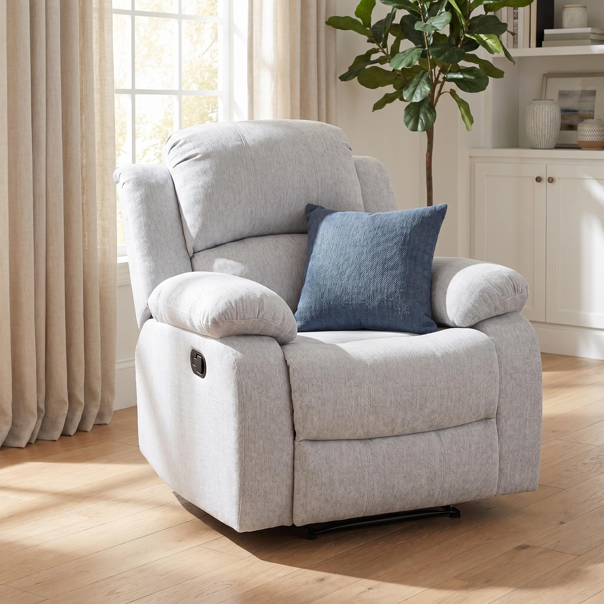 Trygoal Manual Recliner Chair, Nursery Rocking Chair, Linen Recliner Chair for Adults, Lazy Boy, Gaming Recliner wih Overstuffed Arms, Suitable for Home Theater, Living Room, Bedroom, Gray