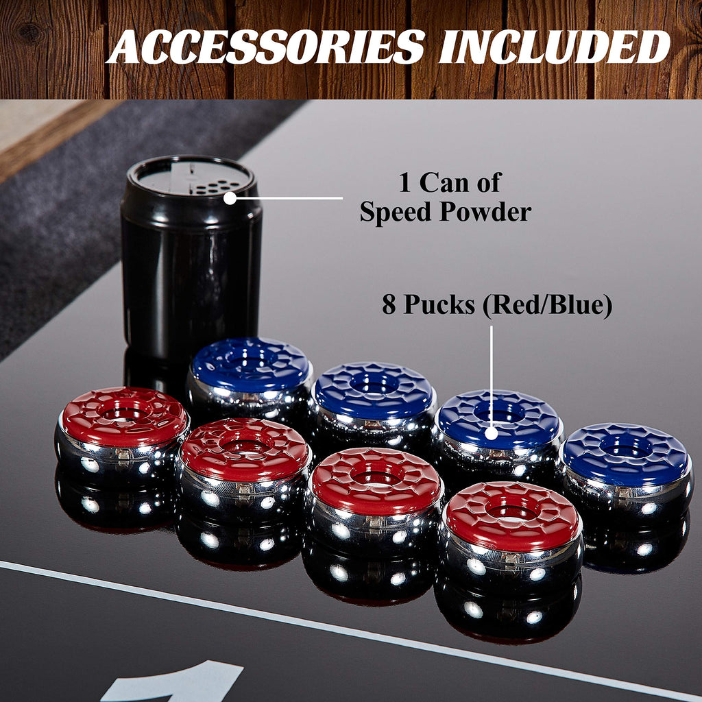 Barrington Billiards 9ft Wentworth Shuffleboard Table with Scratch-Resistant Black Playfield and 8-Puck Set Perfect for Game Rooms