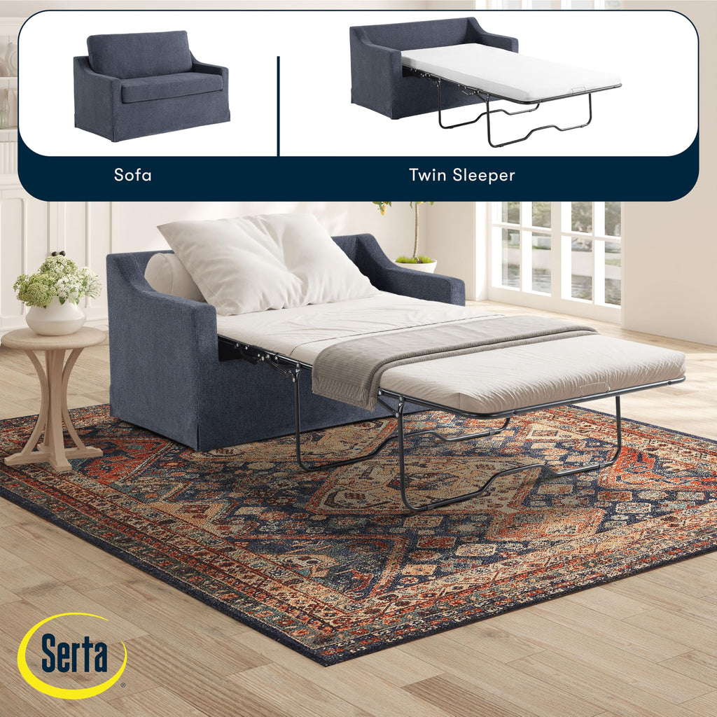 Serta® Harper 53.3” Twin Pullout Sofa Bed, Easy Assembly, USB Power Ports, Soft Modern, Sloped, Woven Fabric