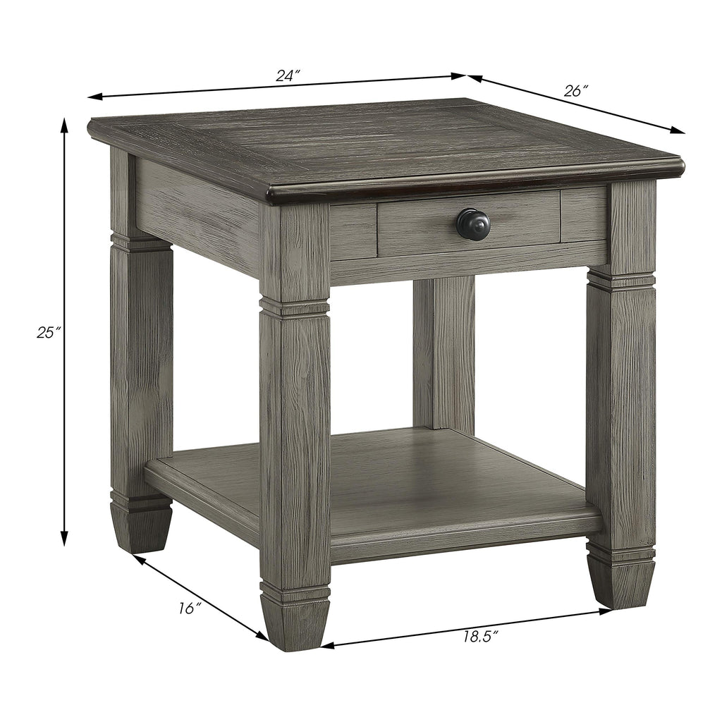 Lexicon Lilith Two Tone Wood 1-Drawer End Table, 24" x 26", Coffee/Antique Gray
