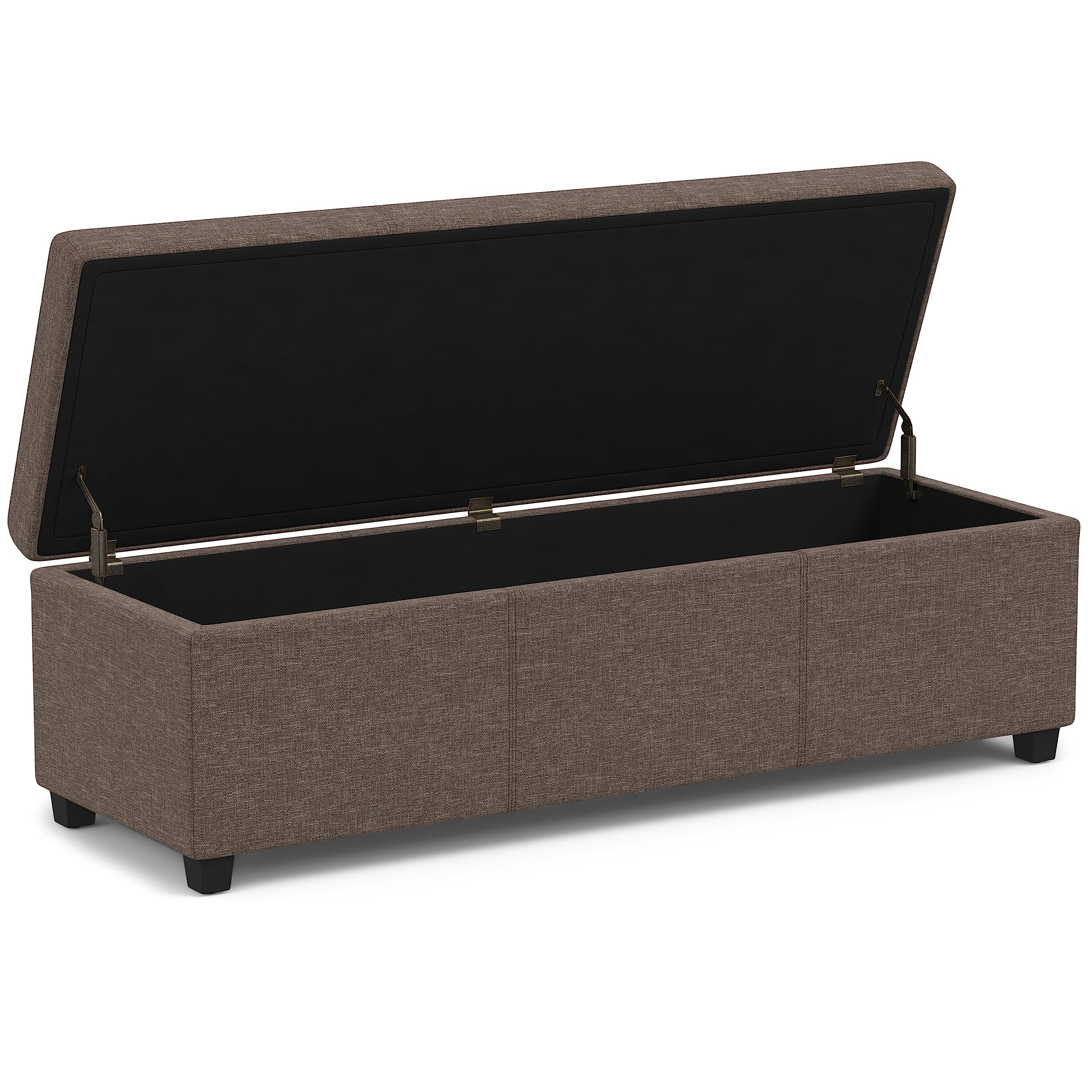 SIMPLIHOME Avalon Extra Large Storage Ottoman Bench - 54 inch Wide Upholstered Linen Look Fabric Rectangular Lift-Top Ottoman in Fawn Brown, Contemporary Bench for Living Room with Hidden Storage