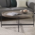 Alaterre Furniture Brookline 42-Inch Round Concrete-Coated Wood Coffee Table with Tray Top and Black Iron Legs – Industrial Farmhouse Living Room Accent Table with X-Frame Base