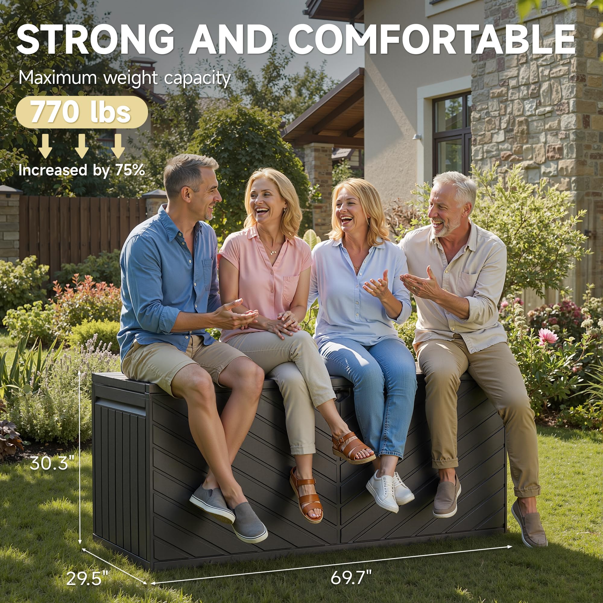Ortus Collective 270 Gallon Deck Box, Waterproof Resin with Double-Layer & Lockable Lid, UV Protection for Pool, Patio and Garden Storage, Brown