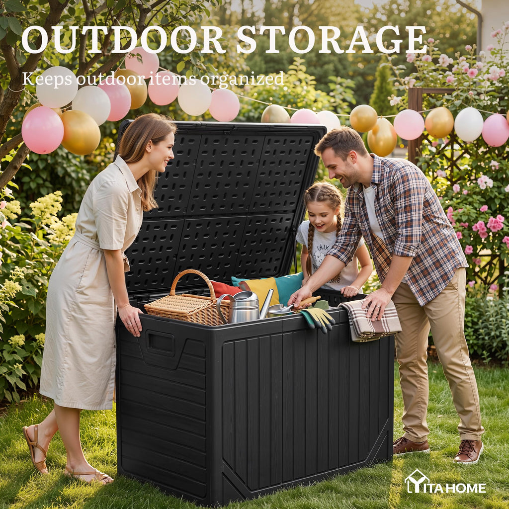 YITAHOME XXL 230 Gallon Extra Large Outdoor Deck Box, Lockable Resin Double-Wall Storage Box and Waterproof Patio Furniture Bin for Garden Tools & Pool Accessories, Black