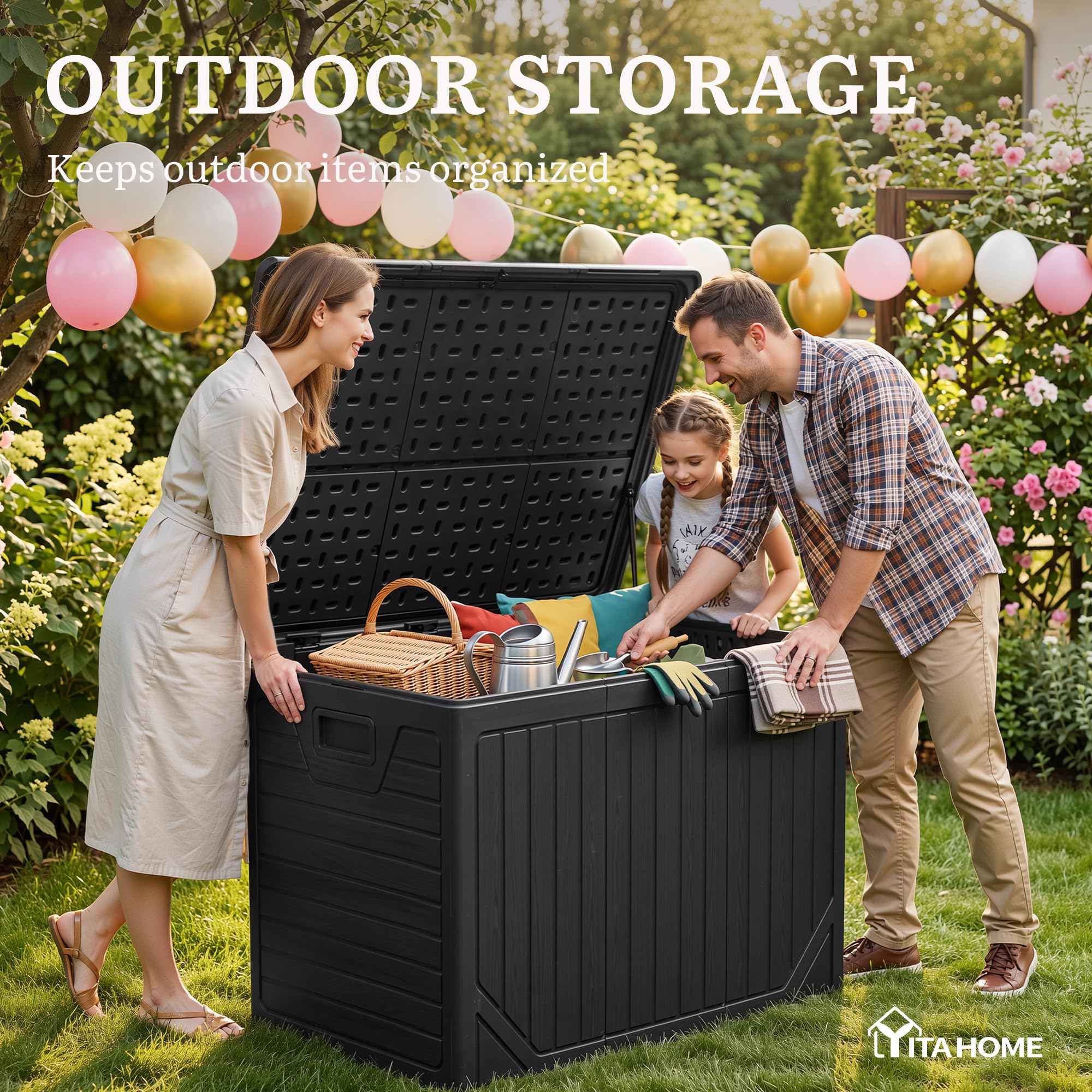 YITAHOME XXL 230 Gallon Extra Large Outdoor Deck Box, Lockable Resin Double-Wall Storage Box and Waterproof Patio Furniture Bin for Garden Tools & Pool Accessories, Black