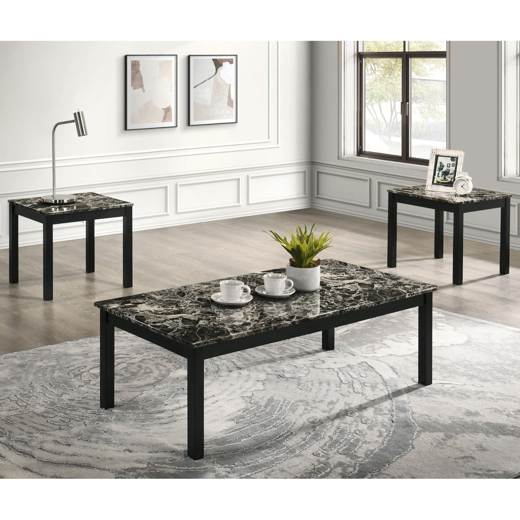Furniture of America Isime Modern Contemporary Solid Wood 47.5-inch 3-Piece Coffee Table Set with Faux Marble Top for Living Room, Office, Black and White