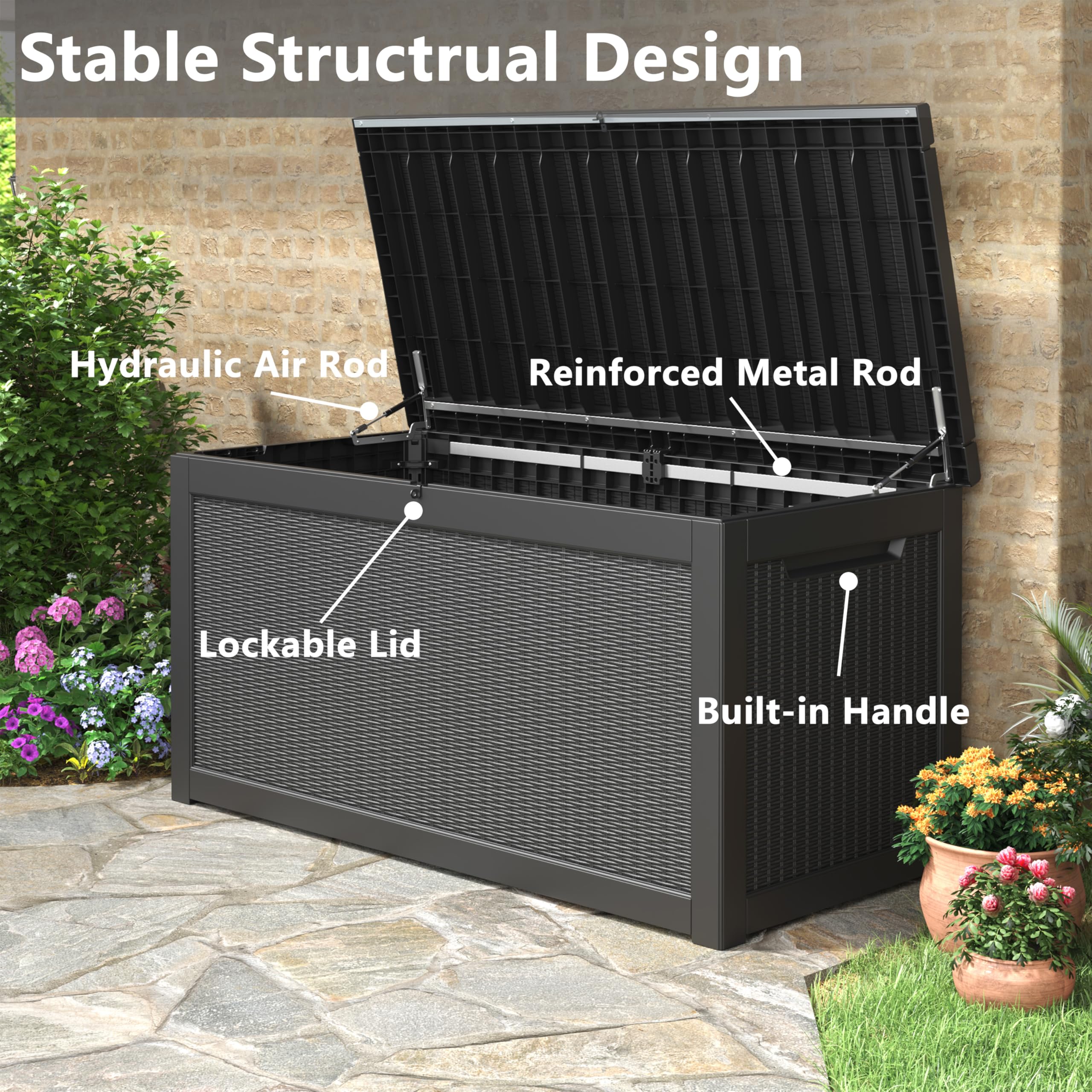 Bifanuo Outdoor Storage Box, 260 Gallon Deck Boxes Waterproof, Resin Storage Cabinet Multi Functional Storage Bench For Gardening Tools, Pool Supplies, Patio Furniture, Lockable