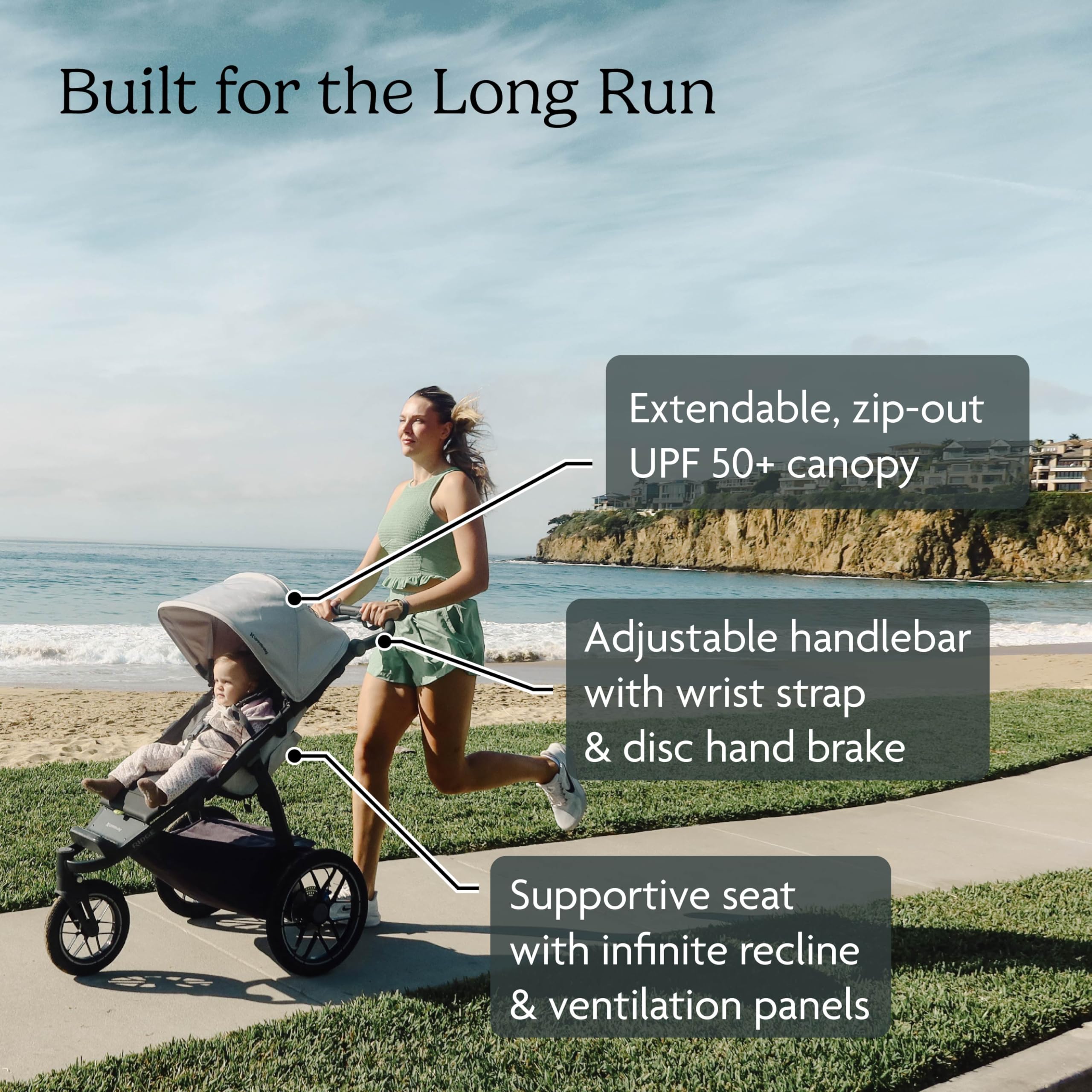 UPPAbaby Ridge V2 Jogging Stroller | All-Terrain Performance Suspension + Never-Flat Tires Built for Walking, Running + Trails | Water Bottle Holder Included | Savannah (Pearl Grey | Carbon Frame)