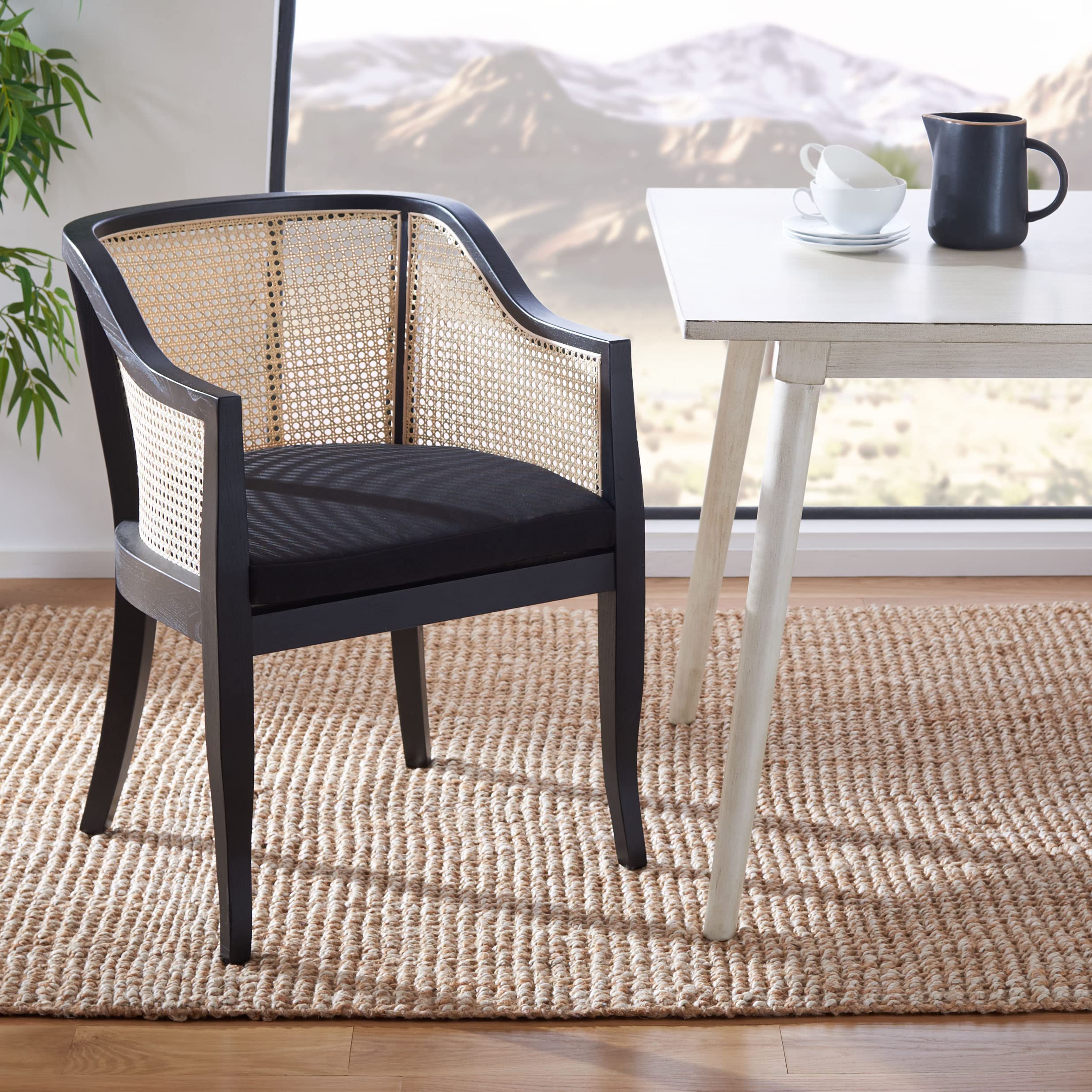 SAFAVIEH Home Collection – Rina Black & Natural Solid Wood Dining Chair with Cane Accents, Fully Assembled (DCH9501D)