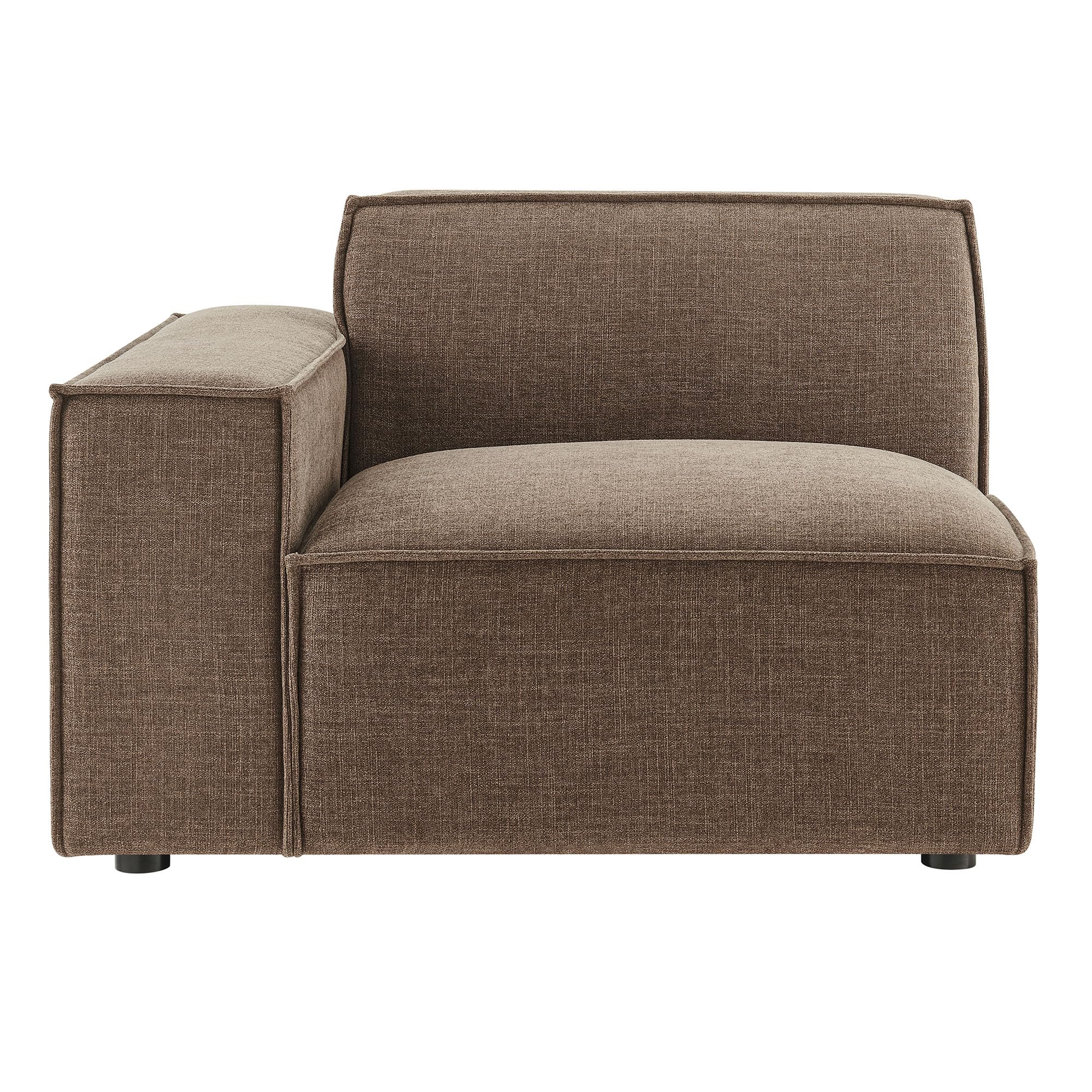 Modway Restore Left-Facing Modular Lounge Chair in Mocha - Living Room Fabric Upholstered Single-Arm Accent Armchair for Sectional Sofa with Coil Seat Support and French Piping