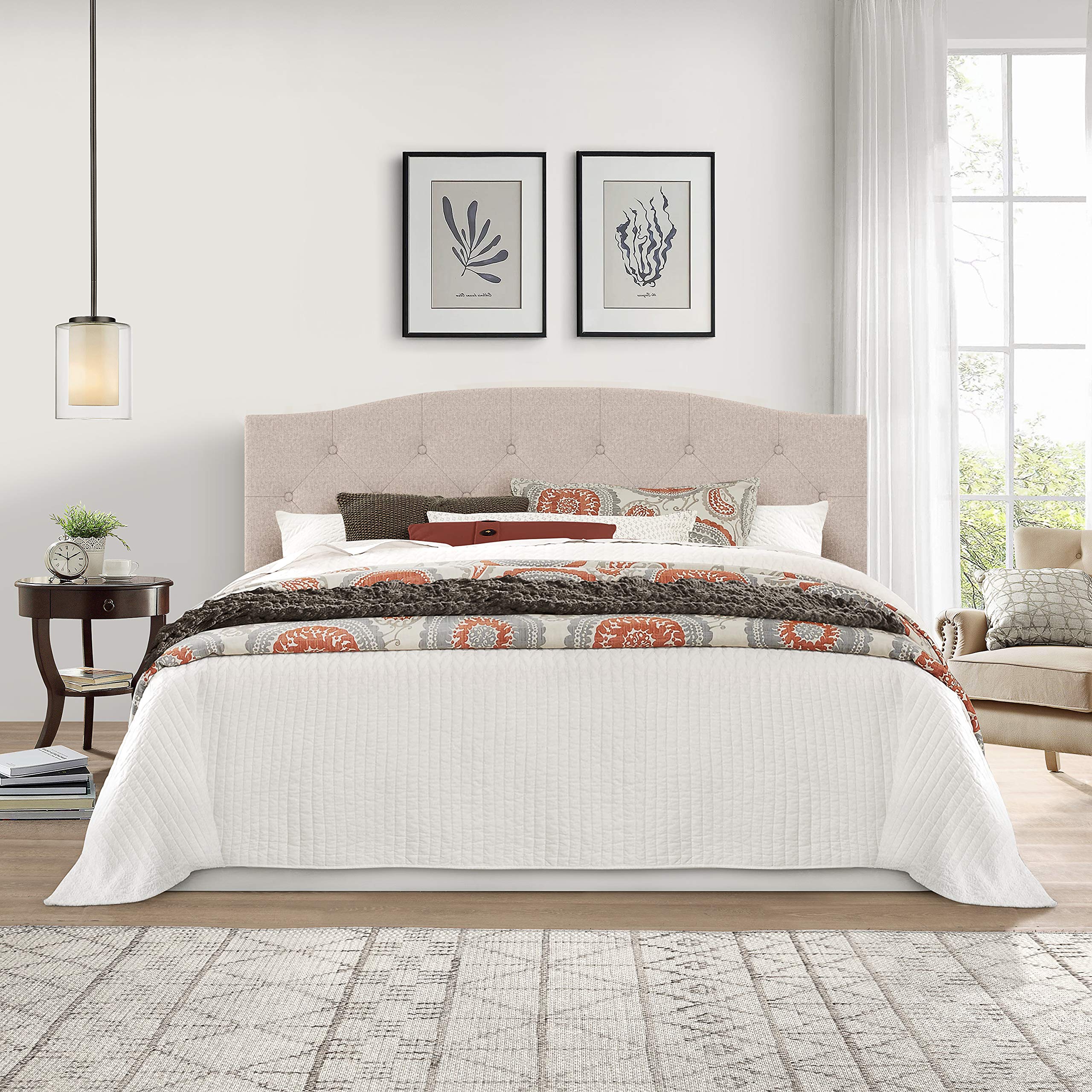 Hillsdale Provence Upholstered King/Cal King Size Headboard with Frame, Light Beige, 2694HKRL