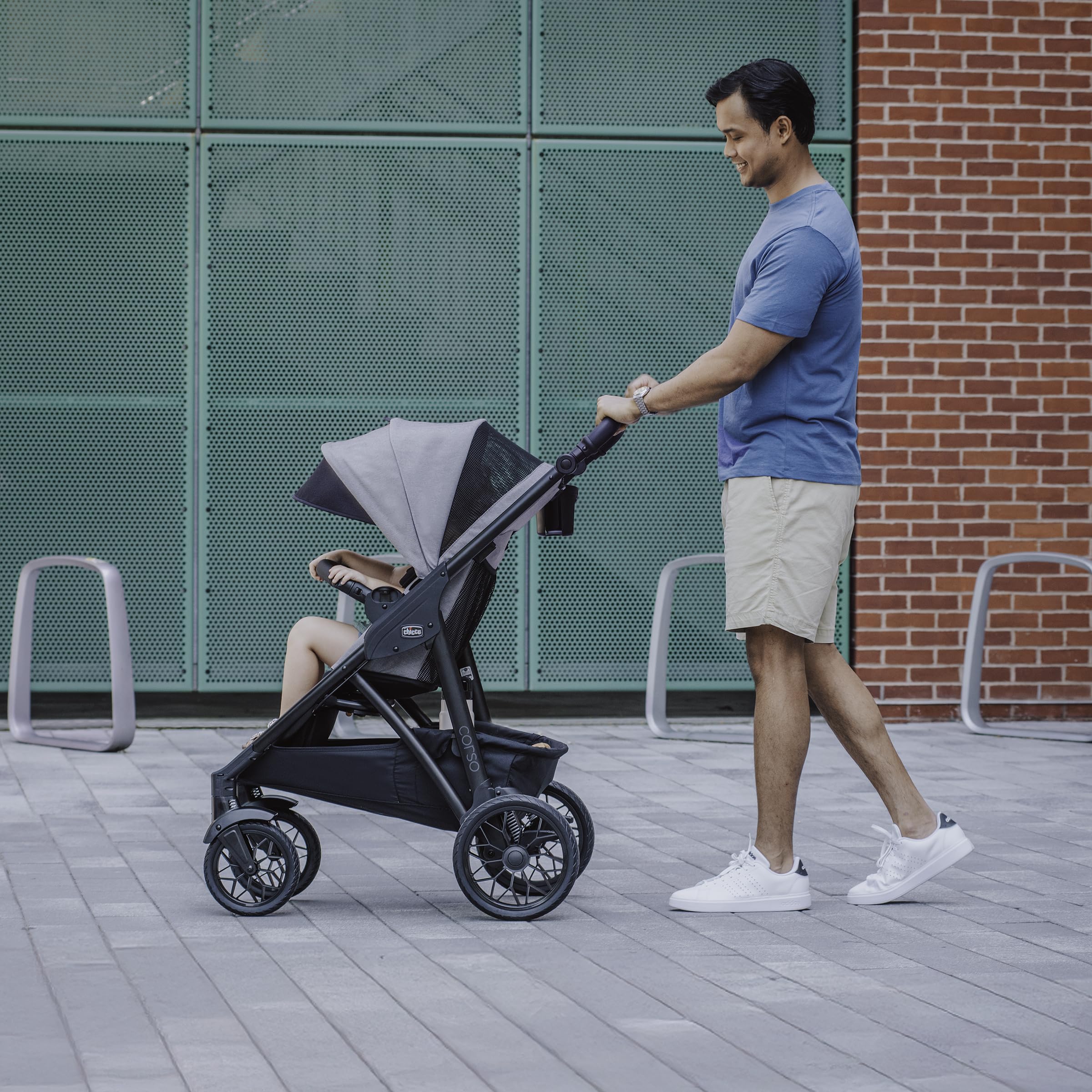 Chicco Corso LE ClearTex Modular Travel System, Corso LE Modular Stroller with KeyFit Max ClearTex Infant Car Seat and Base, Tidal/Blue