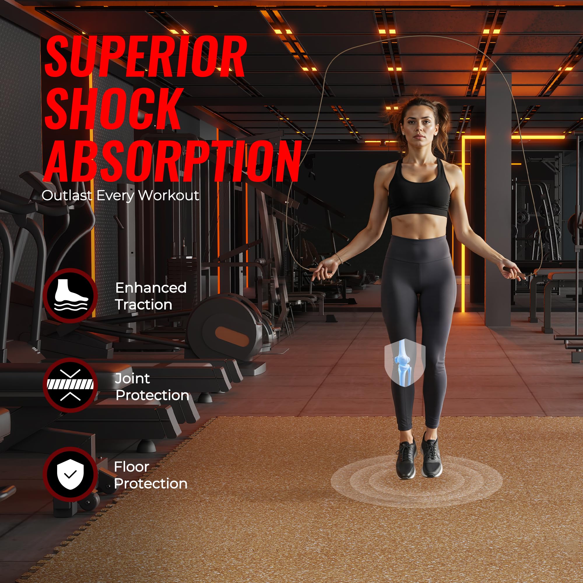 SUPERJARE 0.79'' Extra-Thick Exercise Equipment Mats, 18 Pcs 72 Sq Ft Rubber Top Floor Tiles with High Density EVA Foam, Interlocking Gym Flooring for Home Gym, Workout Mat, Wood