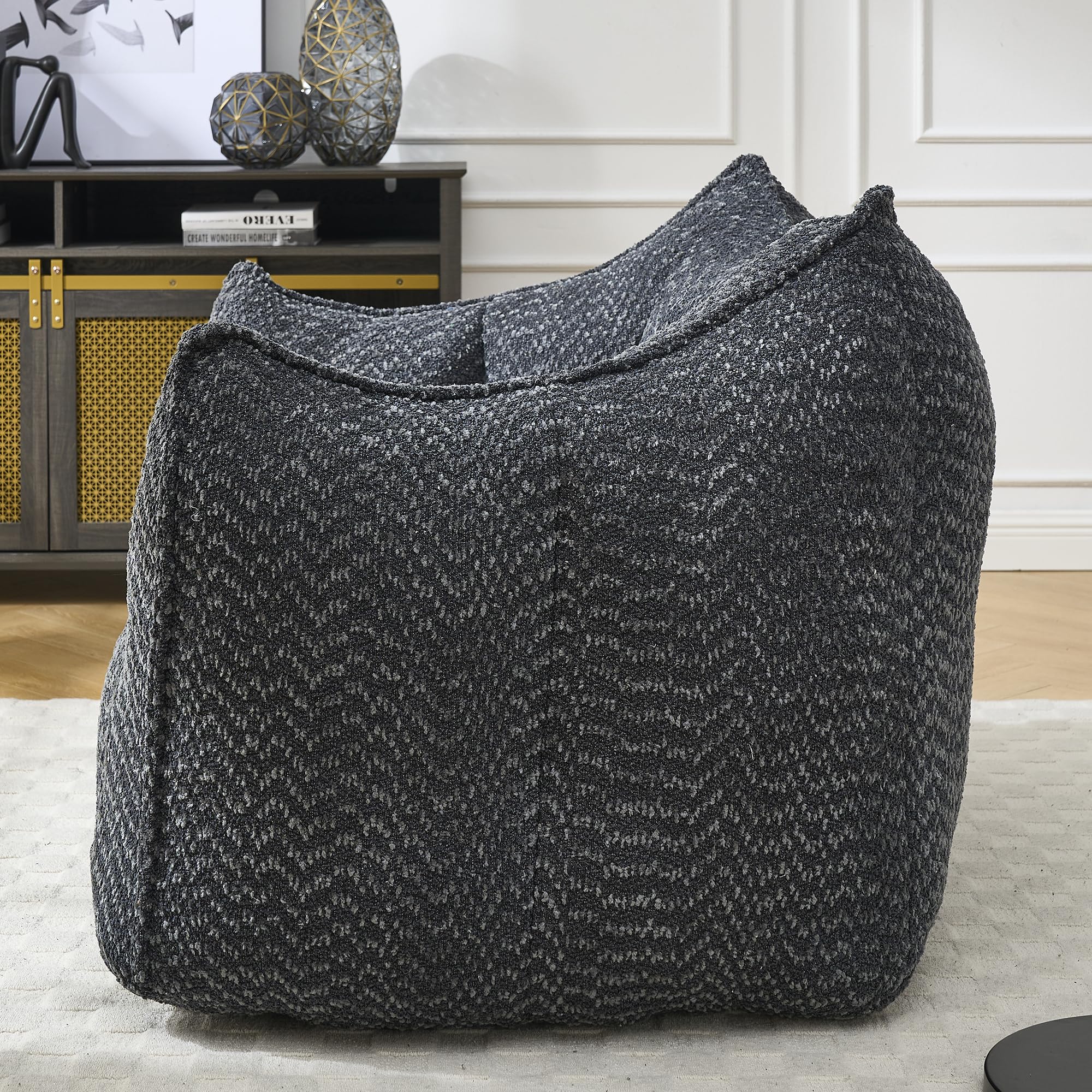 Large Chenille Bean Bag Chair for Adults - Oversized Square Lazy Sofa, Comfortable Gaming Reading TV Seat, 47.2" W x 36.2" D, Black, Living Room & Bedroom Essential
