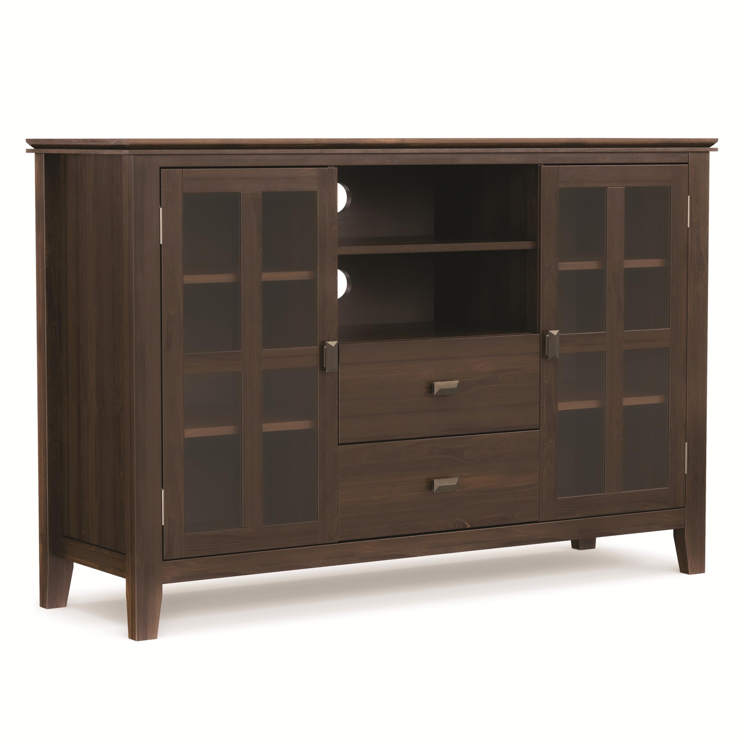 SIMPLIHOME Artisan TV Stand - 53 inch Wide Solid Wood Tall Media Console in Natural Aged Brown, Contemporary Entertainment Center for Living Room for TVs up to 60 Inches with Cable Management