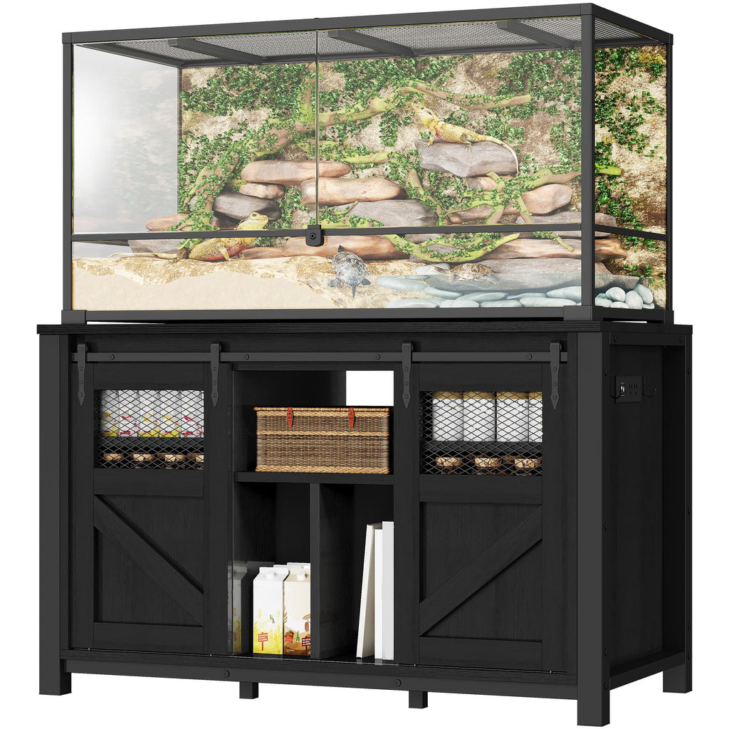 YITAHOME 120 Gallon Reptile Tank Stand with Power Outlets, Heavy Duty Large Reptile Tank Stand with Barn Door, Reptile Tank Turtle Terrariums Table for Accessories Storage,1100LBS Capacity