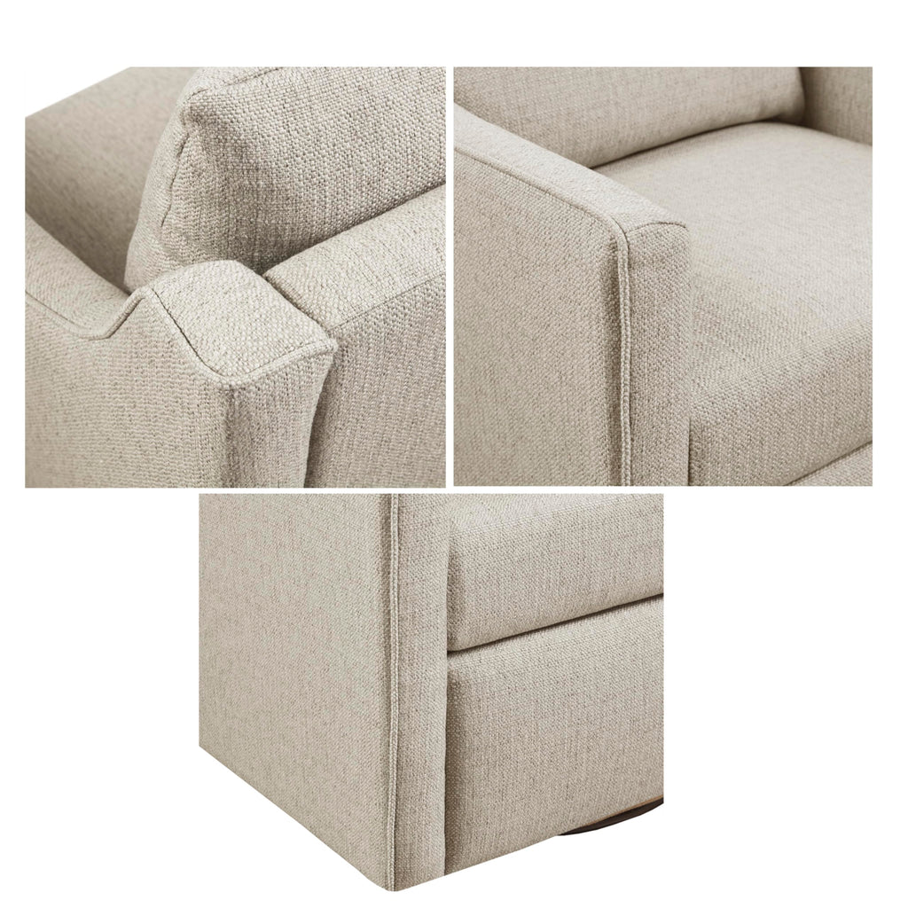 Martha Stewart Amber Swivel Chair for Living Room Barrel Style Bedroom Lounge Removable Foam Seat Cushion Upholstered, Nursery Furniture, Metal Base, Fully Assembled, 30.5" D x 30" W x 35" H, Natural