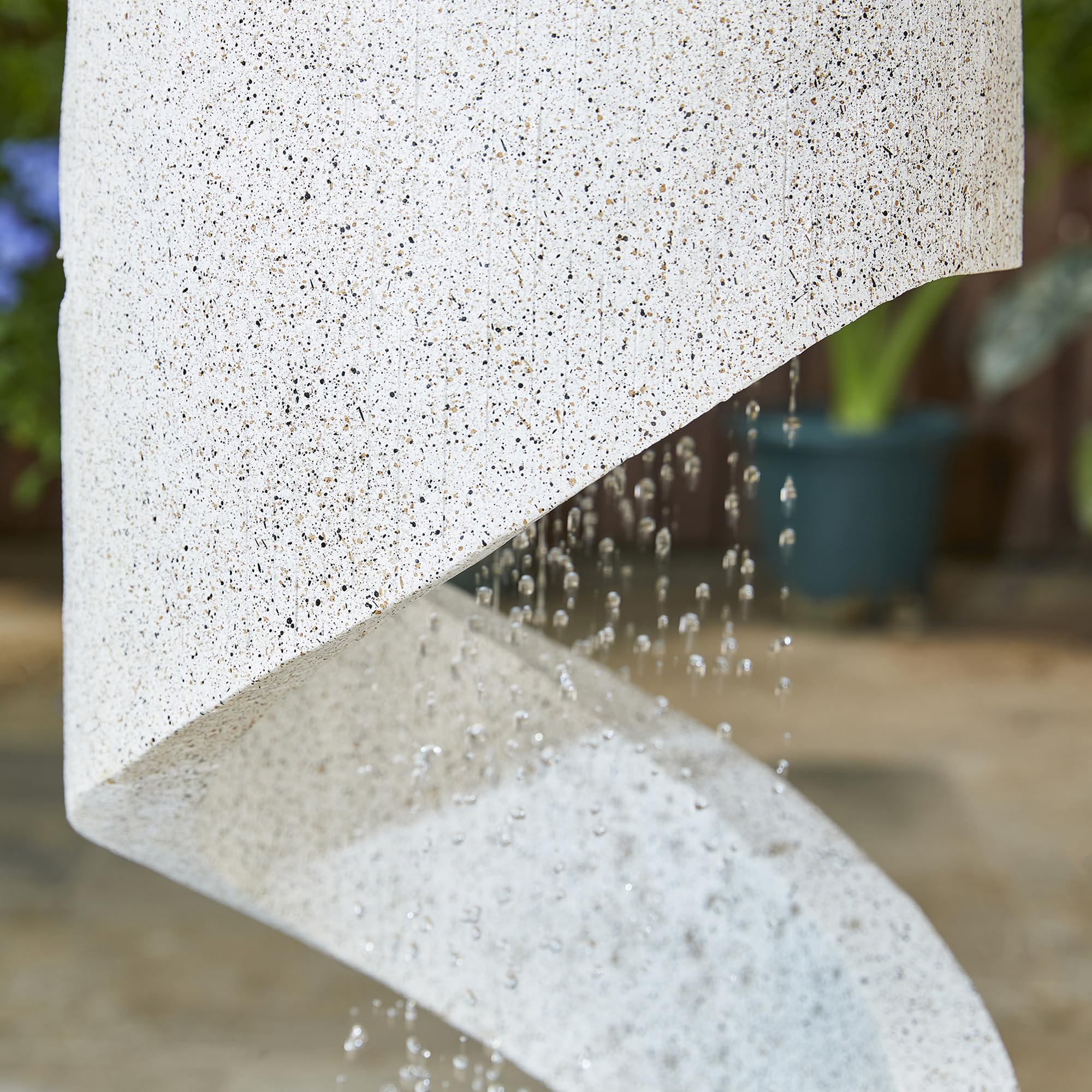 Glitzhome Outdoor Water Fountain with LED Light, Decorative Tiered Curved Waterfall Fountain with Stone Planter, Faux Terrazzo Spiral Shaped Outdoor Fountains for Garden Deck Patio Porch, 31.25”H