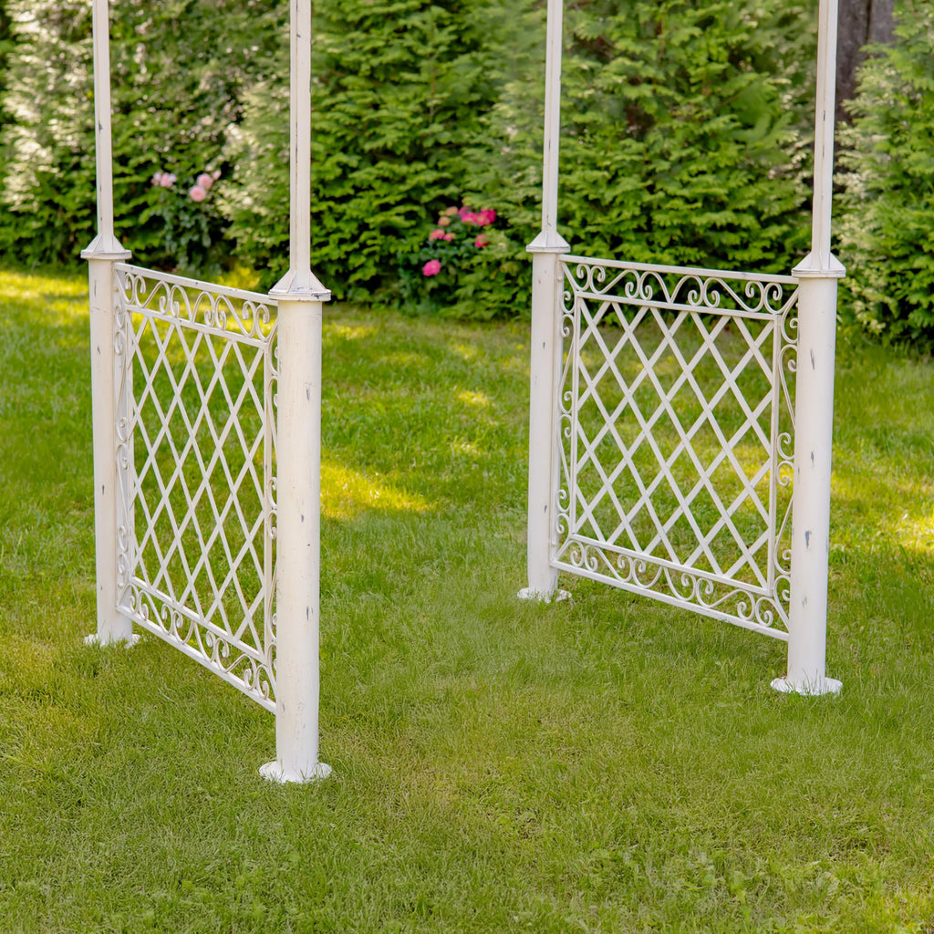 9.5ft T Iron Garden Arch with Embellished Trellis London 1820" (Antique White)