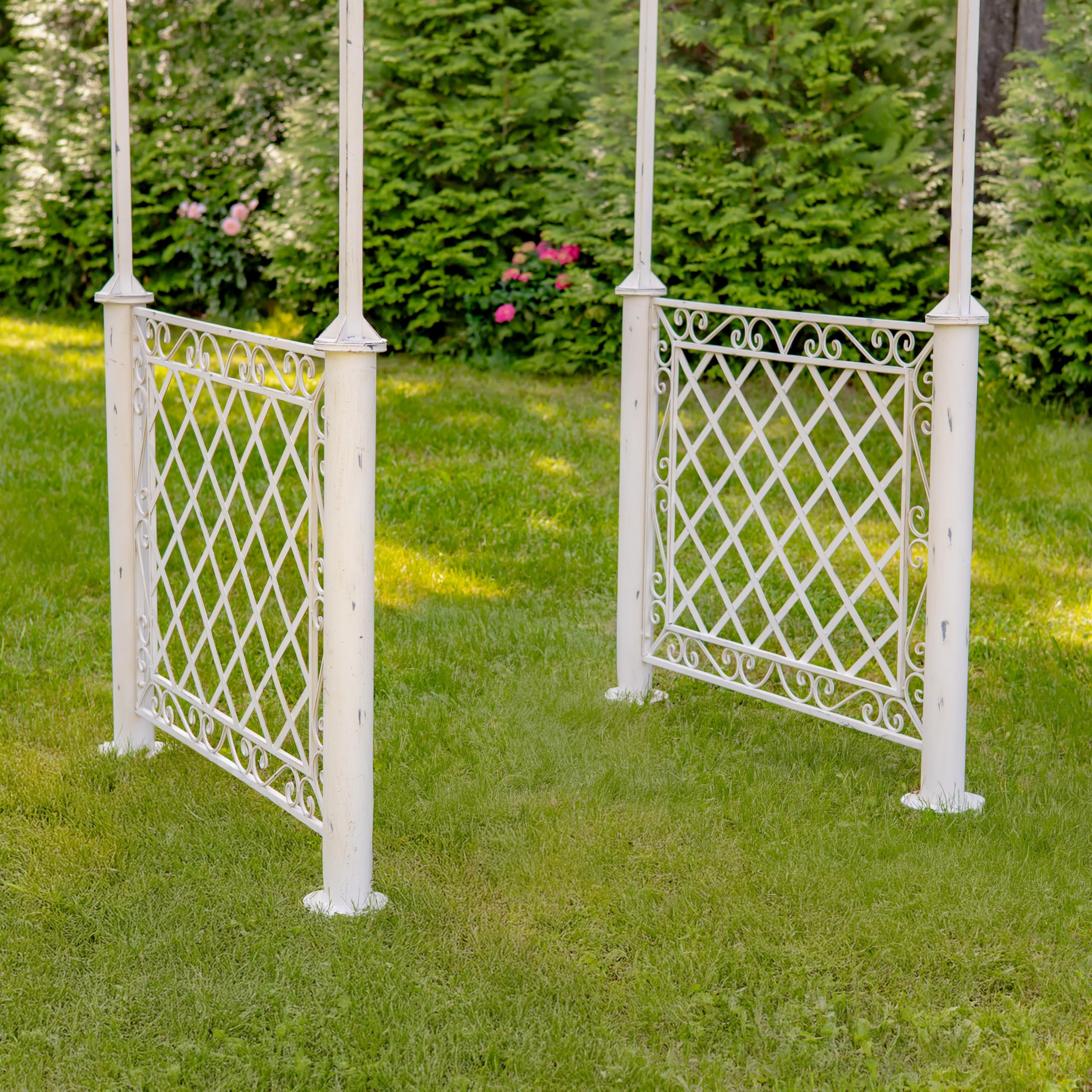 9.5ft T Iron Garden Arch with Embellished Trellis London 1820" (Antique White)