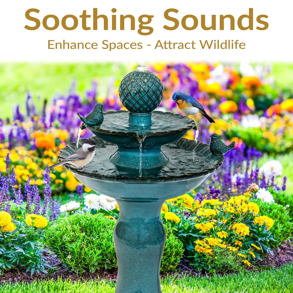 Sunnydaze 27" H 2-Tier Ceramic Water Fountain - Outdoor Water Feature for Patio, Yard, Balcony - Garden Fountain - Blue