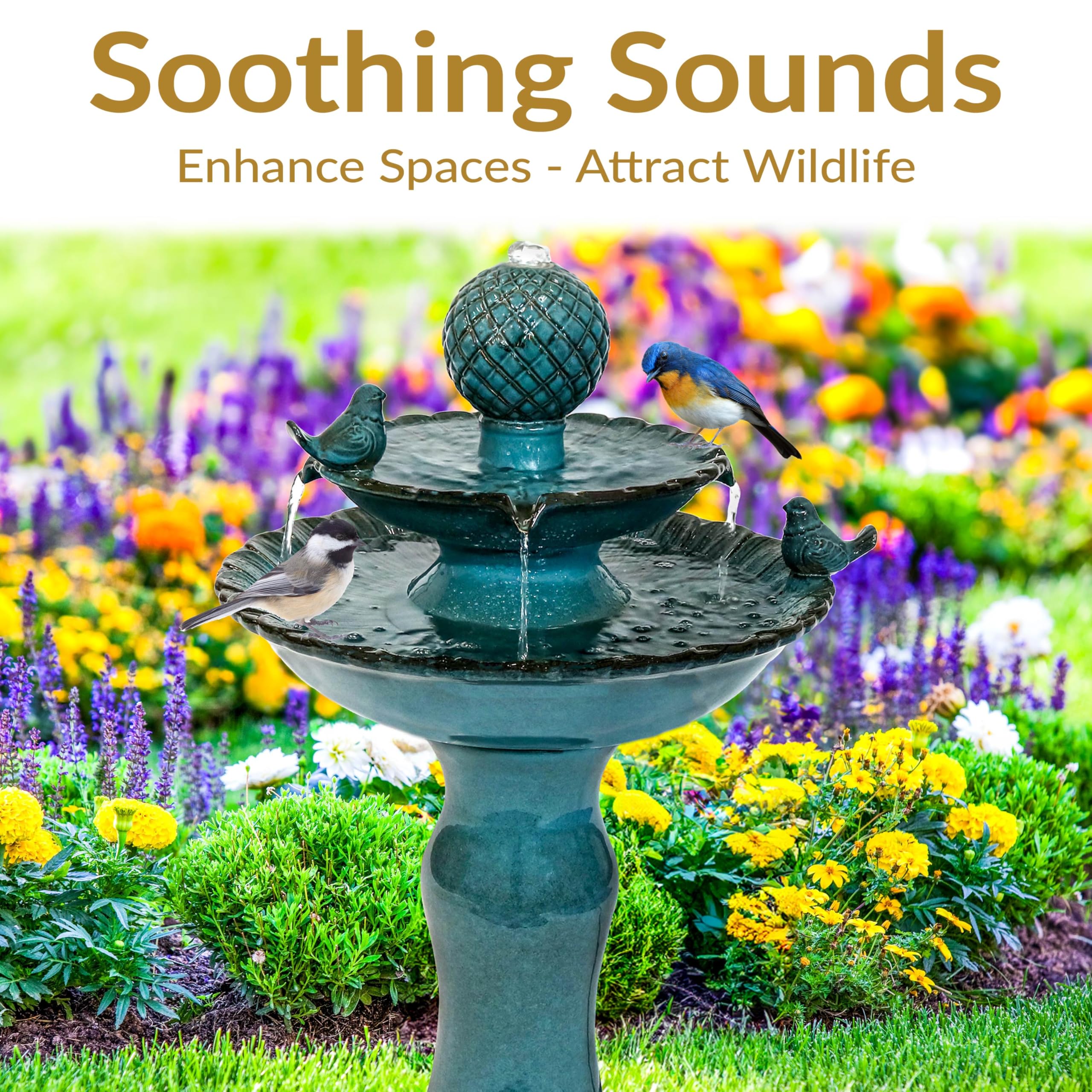 Sunnydaze 27" H 2-Tier Ceramic Water Fountain - Outdoor Water Feature for Patio, Yard, Balcony - Garden Fountain - Blue