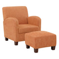 OSP Home Furnishings Aiden Club Accent Chair and Matching Ottoman with Medium Espresso Legs, Herringbone Orange Fabric