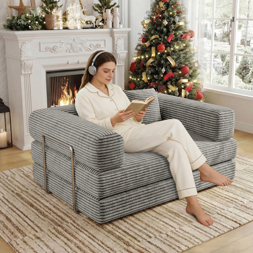 BSHOMGI Folding Sofa Bed, 4 in 1 Convertible Sofas to Lounger Comfy Floor Portable Foldable Sleeper Lazy Futon Couch Chair for Bedroom, Living Room (Light Gray, 53.15" Double Sofa)
