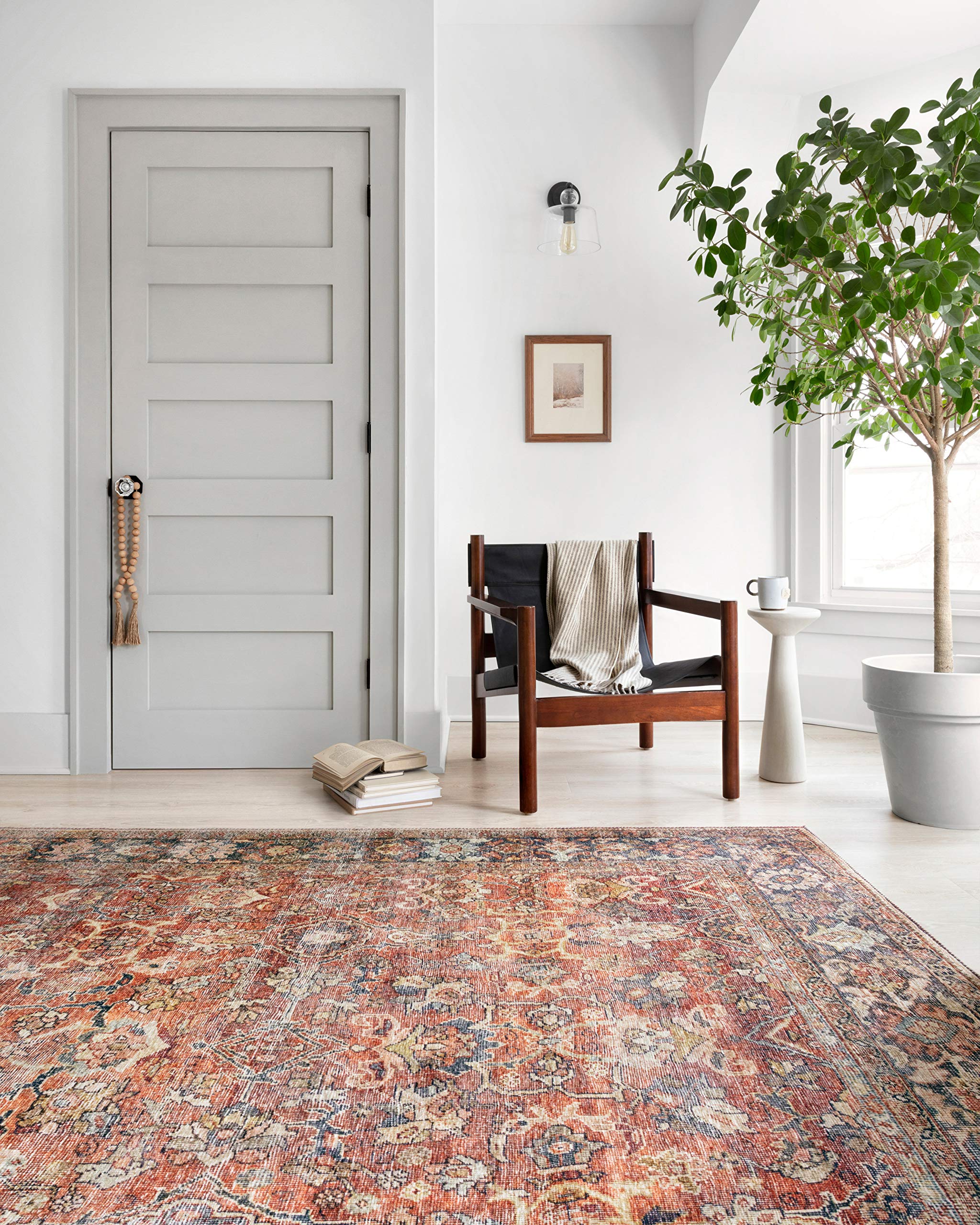 Loloi Layla Collection LAY-02 Spice/Marine 9'-0" x 12'-0" .13" Thick Area Rug, Soft, Durable, Vintage Inspired, Distressed, Low Pile, Non-Shedding, Easy Clean, Printed, Living Room Rug