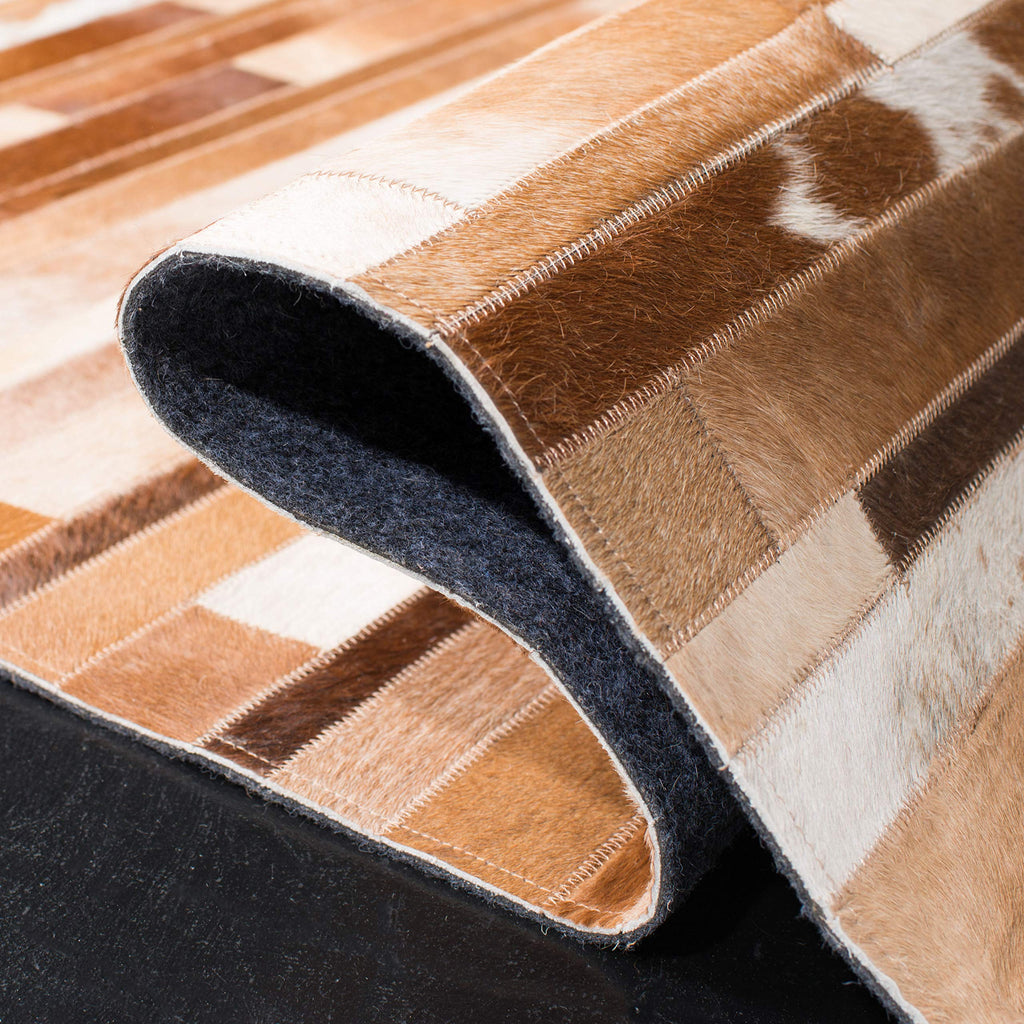SAFAVIEH Studio Leather Collection Area Rug - 6' Square, Tan & Ivory, Handmade Mid-Century Modern, Ideal for High Traffic Areas in Living Room, Bedroom (STL218B)