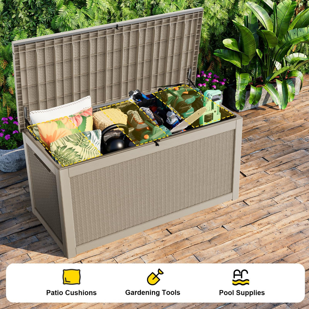 ASKPASS 320 Gallon Large Waterproof UV Resistant Deck Box,Lockable Storage Container for Patio Furniture Cushions Garden Tools and Pool Accessories(Gray)