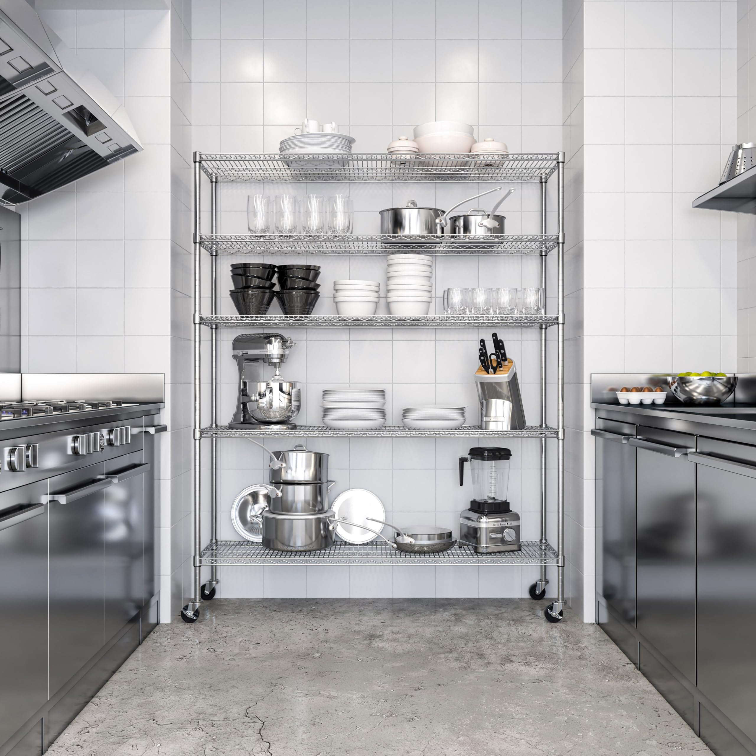 Seville Classics UltraDurable Heavy Duty NSF Solid Steel Wire Rack Storage Unit Organizer for Garage, Warehouse, Office, Restaurant, Classroom, Kitchen, 5-Tier Shelving, 60" W x 18" D