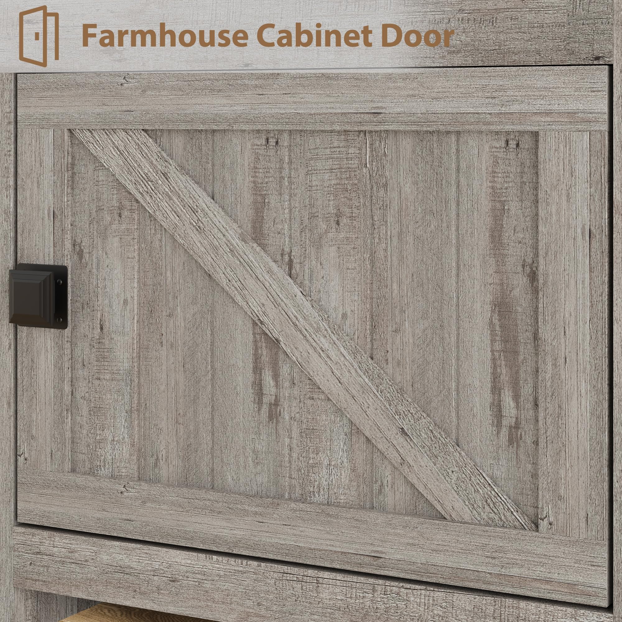Farmhouse TV Stand for 75/80 Inch TVs, Long Entertainment Center with 4 Storage Drawers & 3 Open Shelf, Grey Television Consoles Stands for Living Room, Bedroom