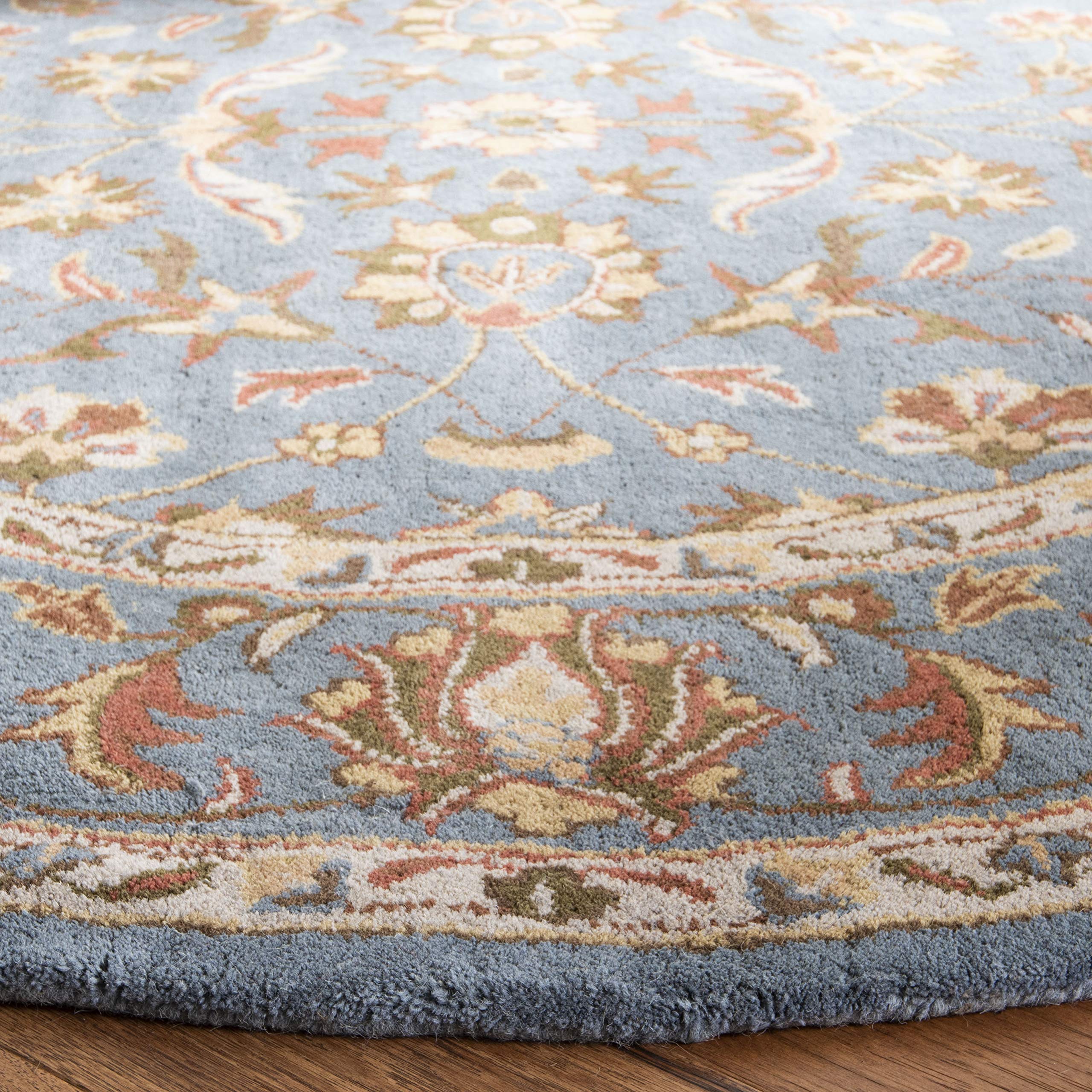 SAFAVIEH Heritage Collection 8' Round Blue / Blue HG969A Handmade Traditional Oriental Premium Wool Area Rug