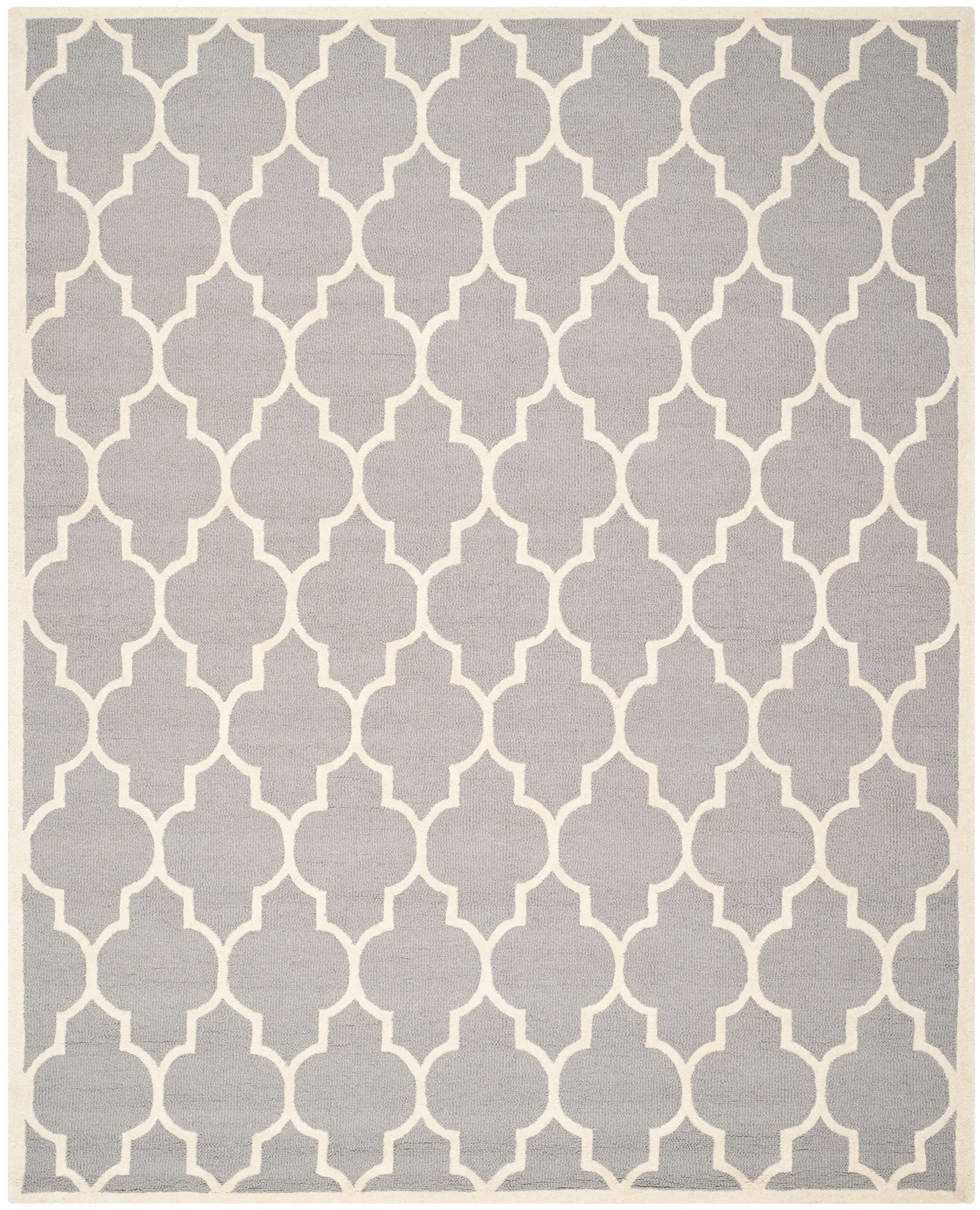 SAFAVIEH Cambridge Collection Area Rug - 10' x 14', Silver & Ivory, Handmade Moroccan Trellis Wool, Ideal for High Traffic Areas in Living Room, Bedroom (CAM134D)