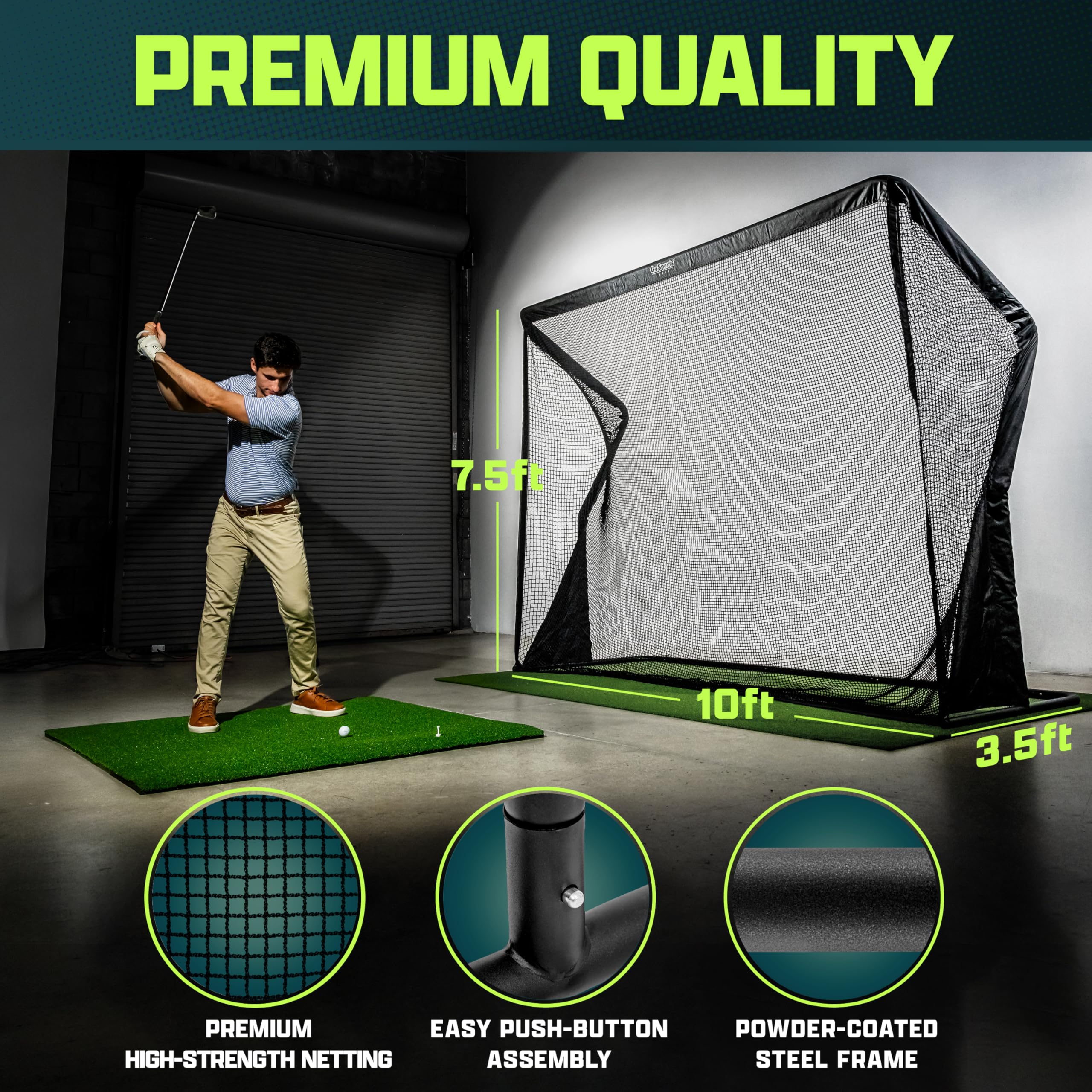 GoSports Elite Golf Practice Net with Steel Frame - 10 ft Size