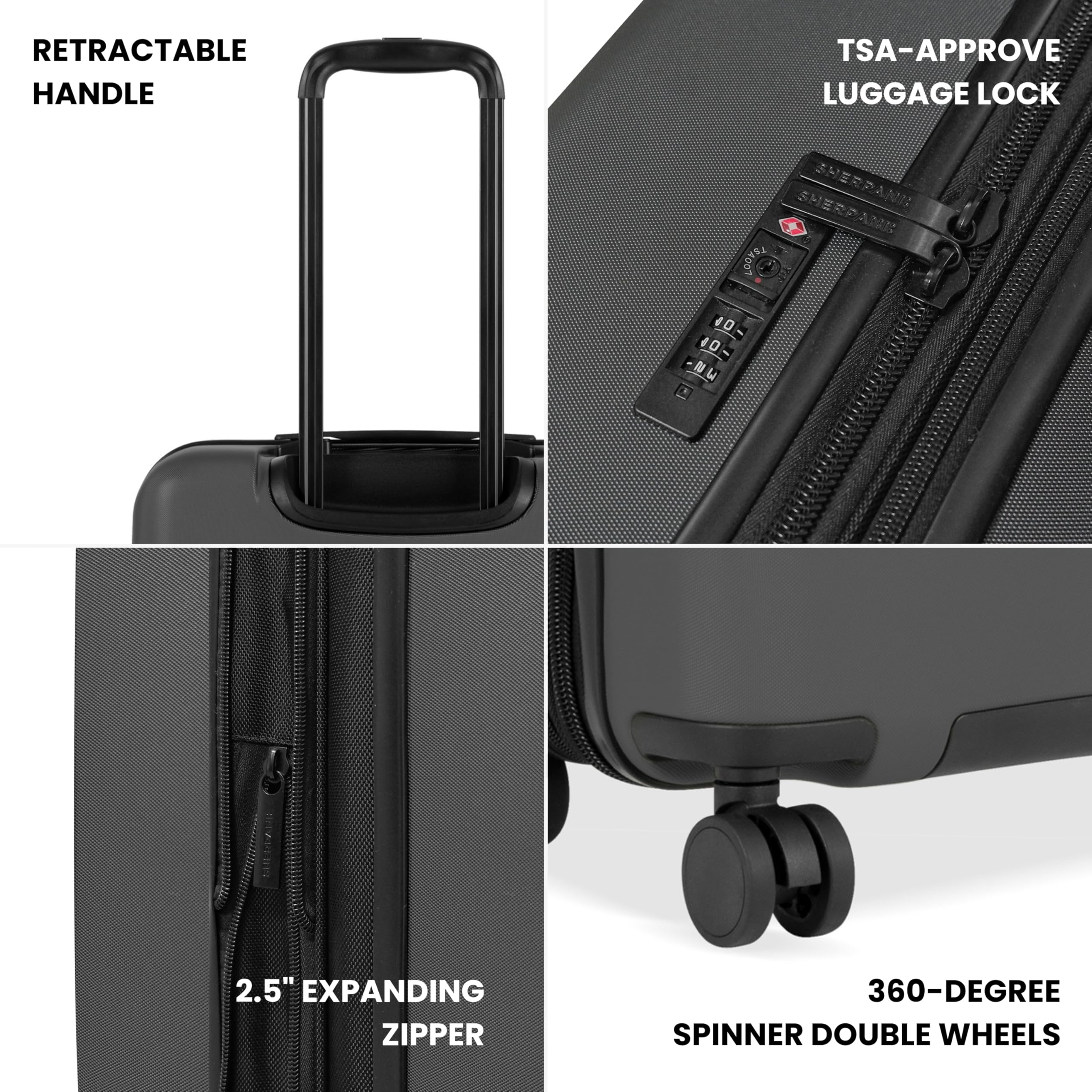 Sherpani Meridian, 26 Inch Hardshell Checked Luggage, Durable Hardside Luggage, Expandable Suitcase with Double Spinner Wheels, Travel Checked Luggage for Men Women (Granite)