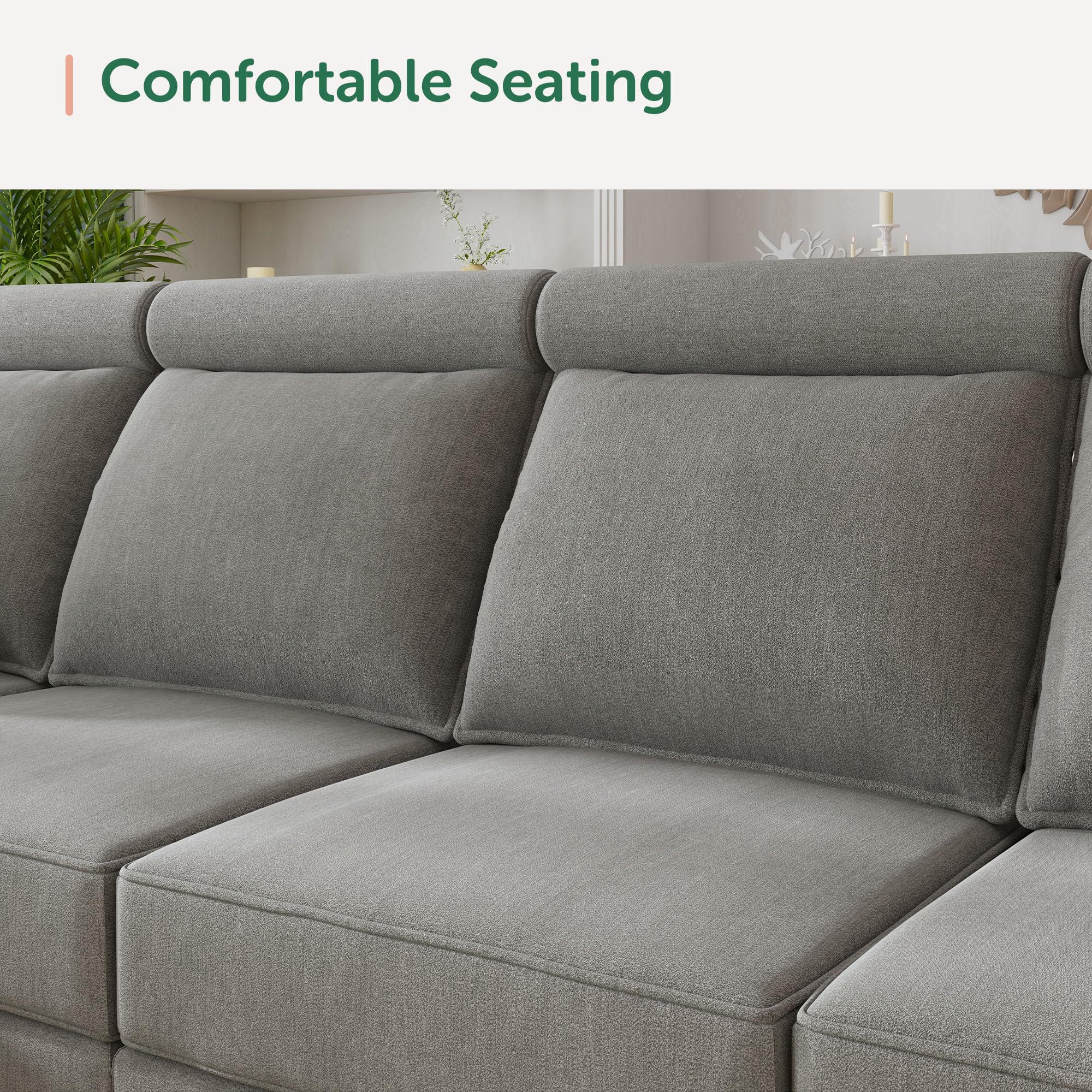 HONBAY Modular Sectional Sleeper Sofa Reversible Modular Couch with Storage Seats Modular Sleeper Sectional Sofa with Storage Ottoman, Grey
