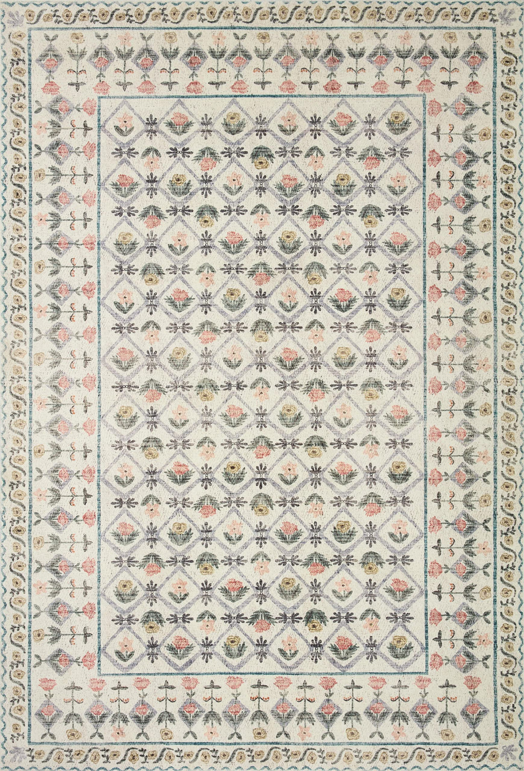 Loloi Rifle Paper Co. Eden Collection EDE-03 Lattice Ivory 7'-6" x 9'-6" Area Rug feat. CloudPile™