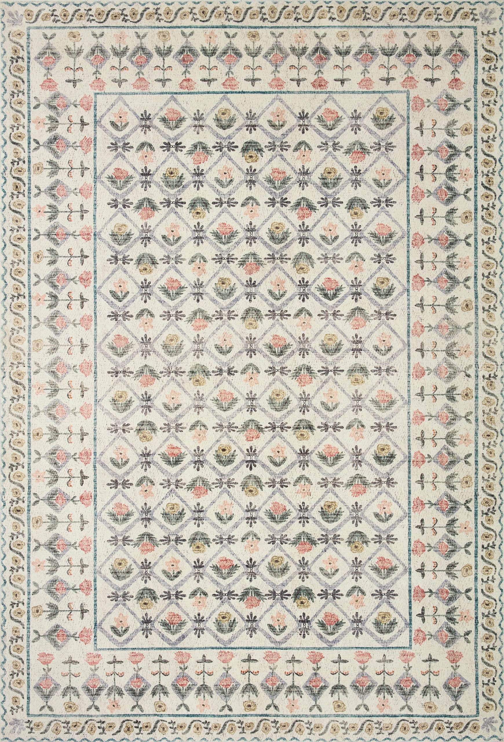 Loloi Rifle Paper Co. Eden Collection EDE-03 Lattice Ivory 7'-6" x 9'-6" Area Rug feat. CloudPile™