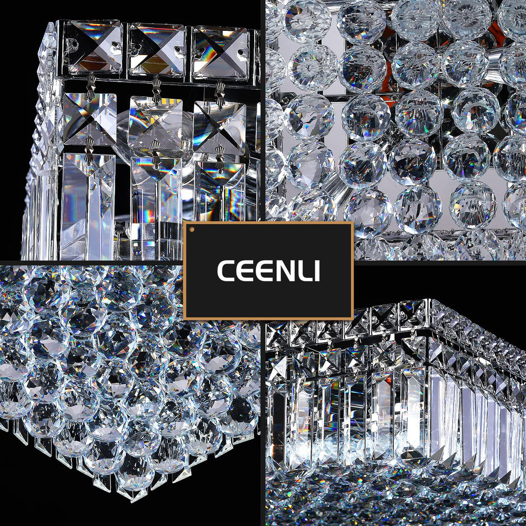 CEENLI 12-Lights Modern Flush Mount Ceiling Light Fixtures,Elegant Crystal Chandelier Pendant Ceiling Lamp for Bedroom,Living Room,Dining Room,Hallway H5.9 x W20 x L20 (Bulbs Not Included) Square
